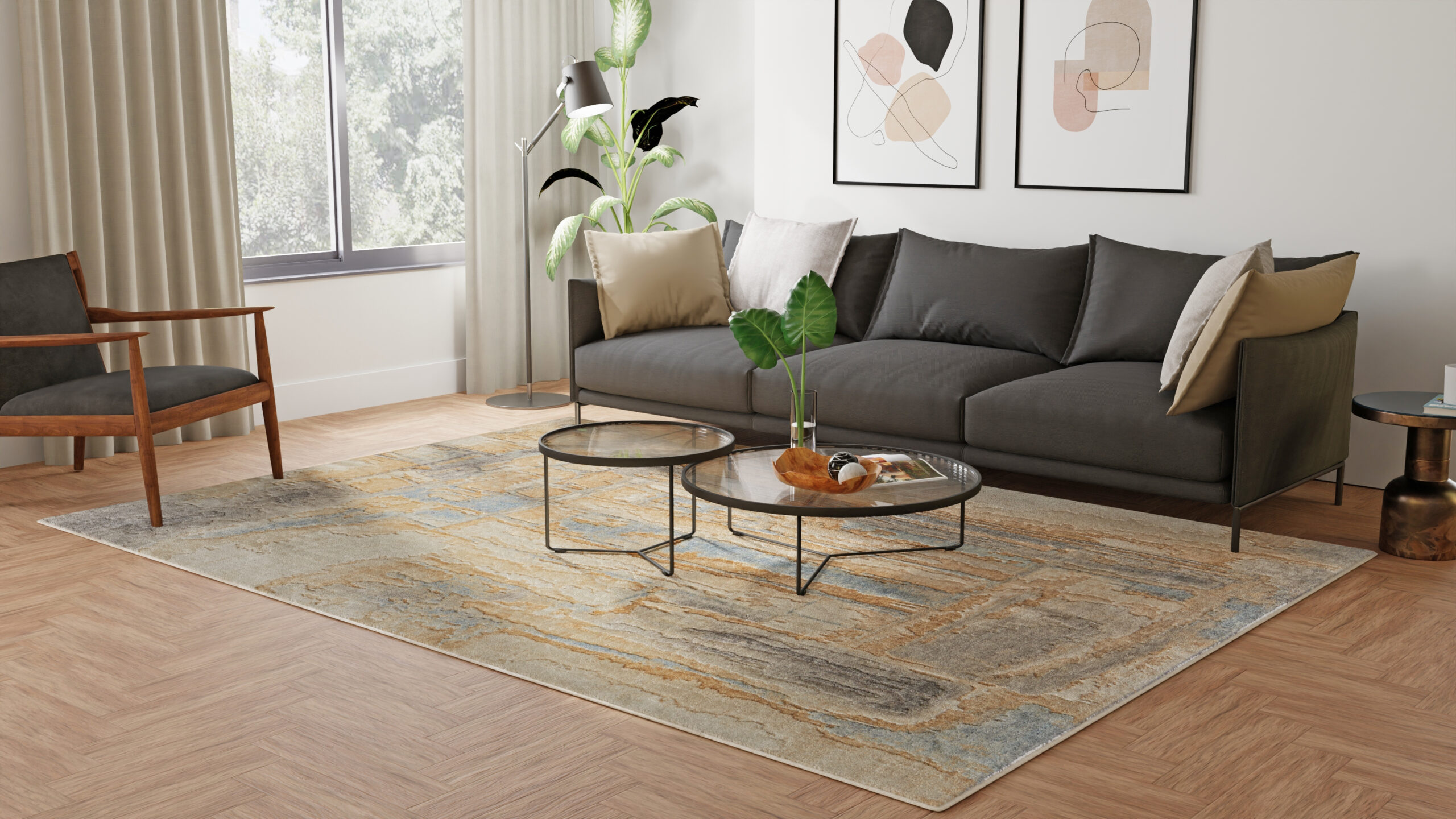 Feizy Jaxson Modern Abstract 39Q0F Tan/Brown/Gray Area Rug - Image 7