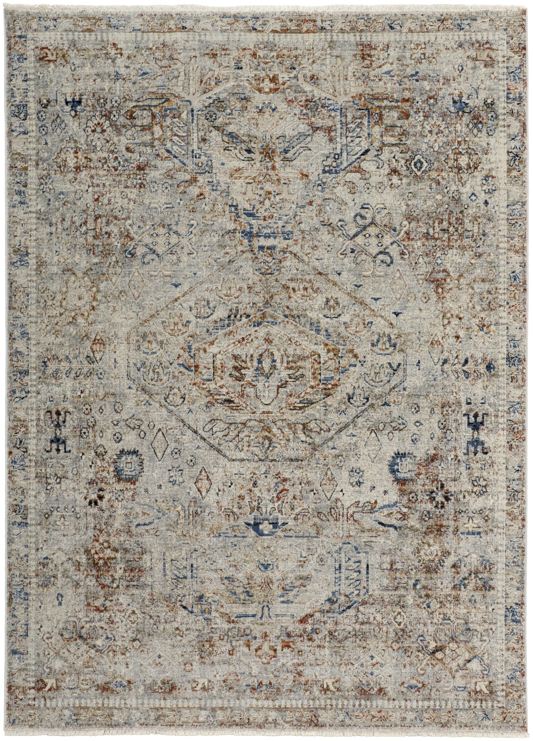 Feizy Kaia Transitional Medallion 39GJF Tan/Orange/Red Area Rug