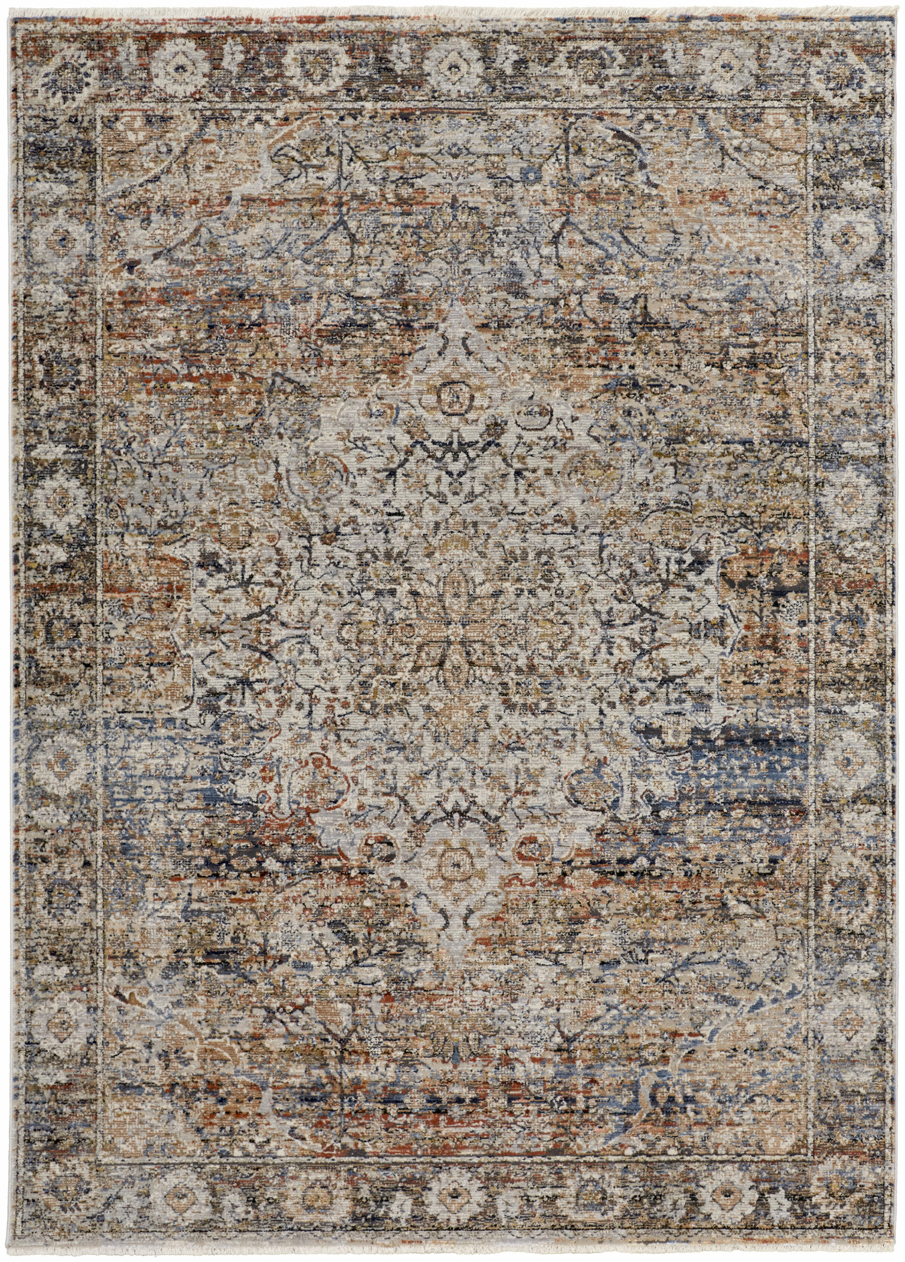 Feizy Kaia Transitional Medallion 39GMF Tan/Orange/Blue Area Rug