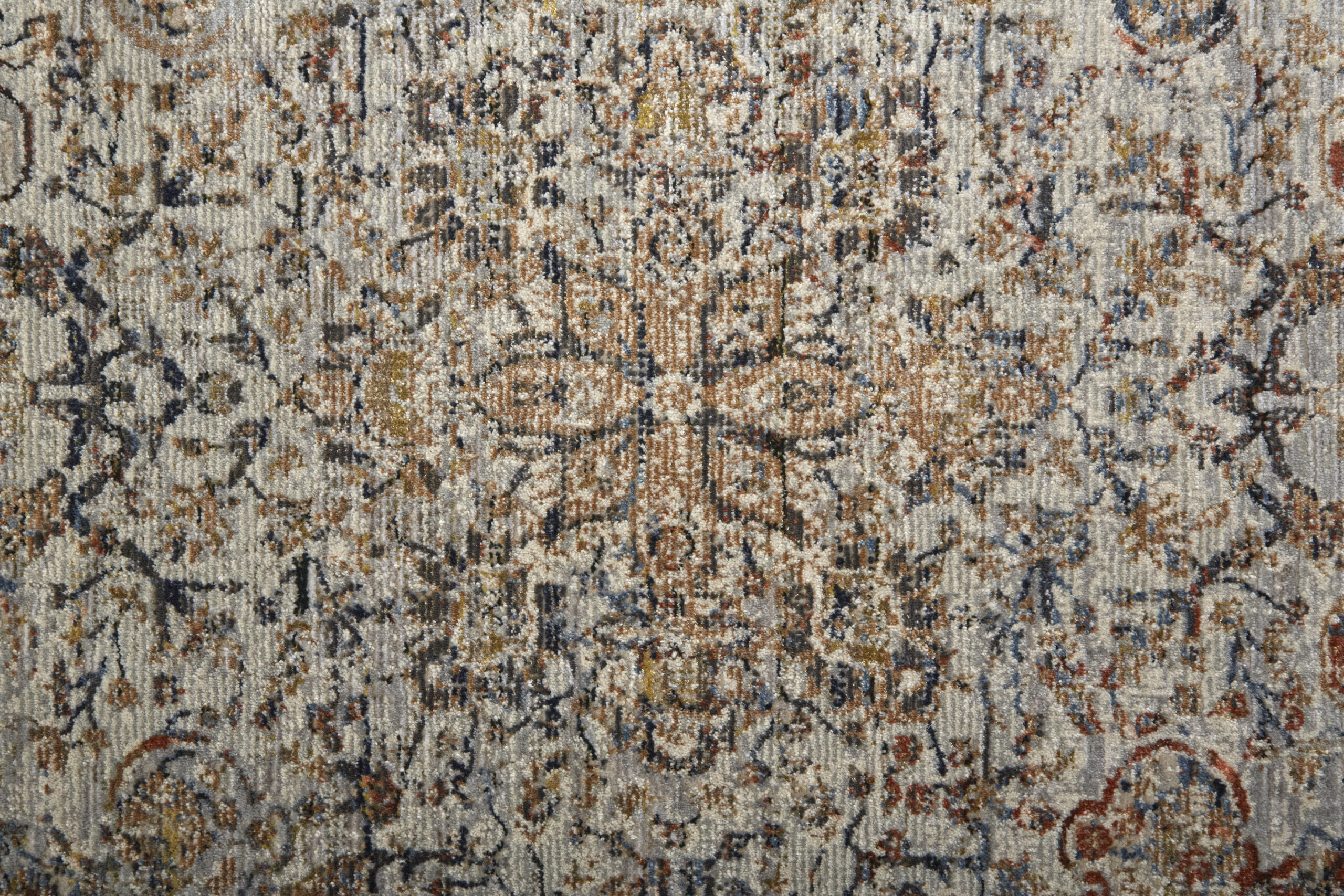 Feizy Kaia Transitional Medallion 39GMF Tan/Orange/Blue Area Rug - Image 5