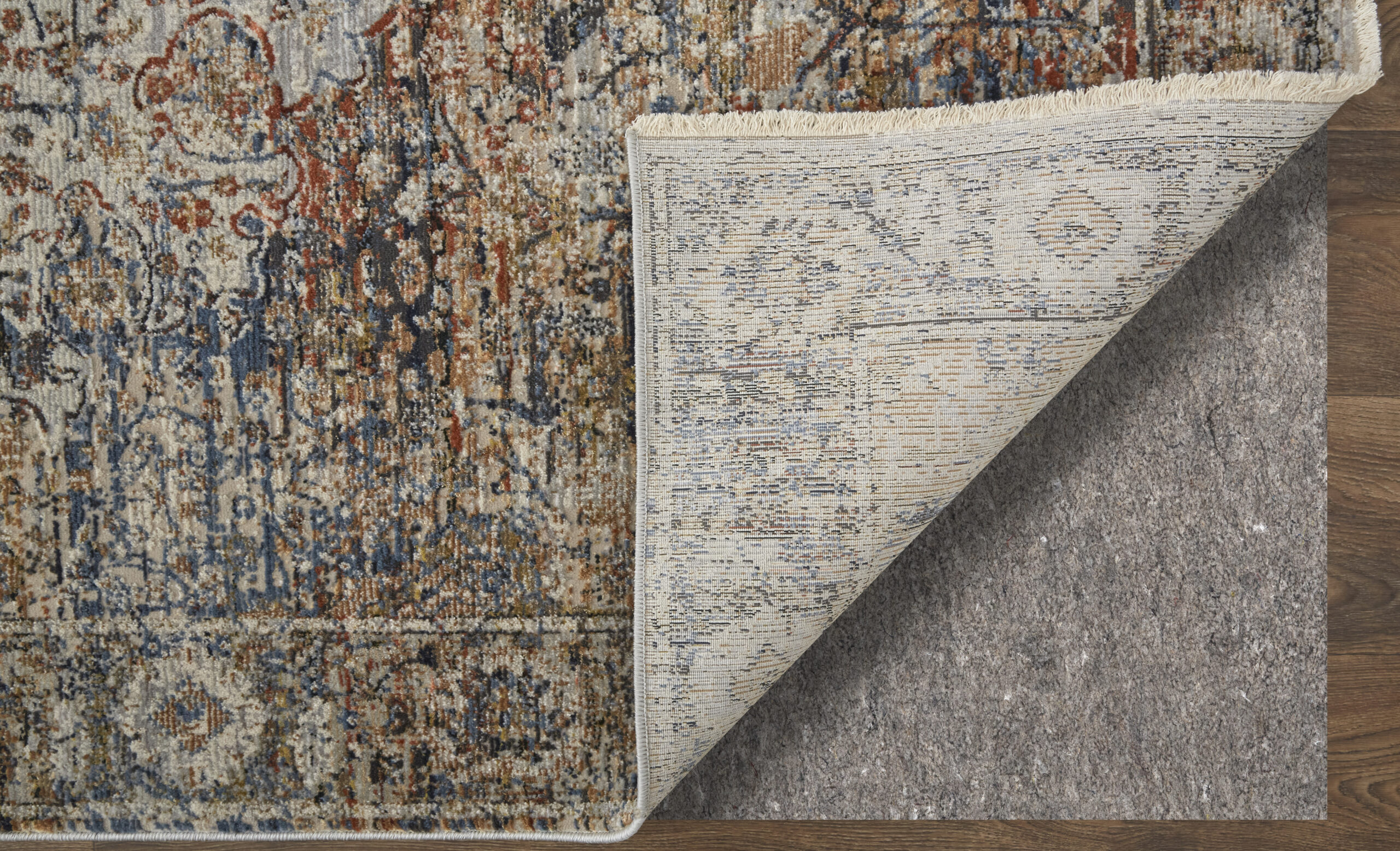 Feizy Kaia Transitional Medallion 39GMF Tan/Orange/Blue Area Rug - Image 7