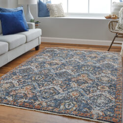 Alternative view of Feizy Kaia Transitional Floral & Botanical 39HRF Blue/Orange/Ivory Area Rug