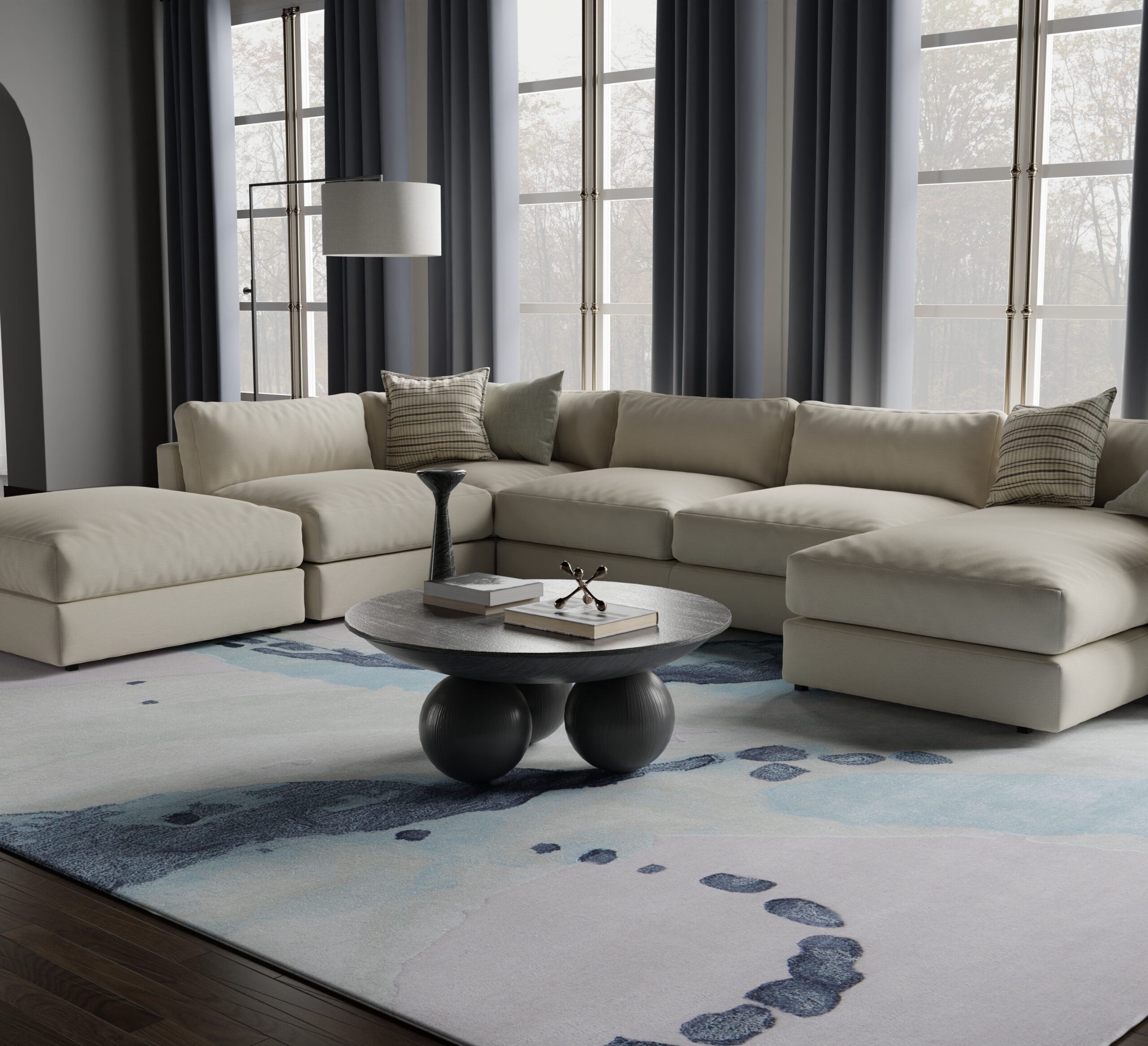 Feizy Kawai Modern Abstract 8986F Green/Blue/Ivory Area Rug - Image 6