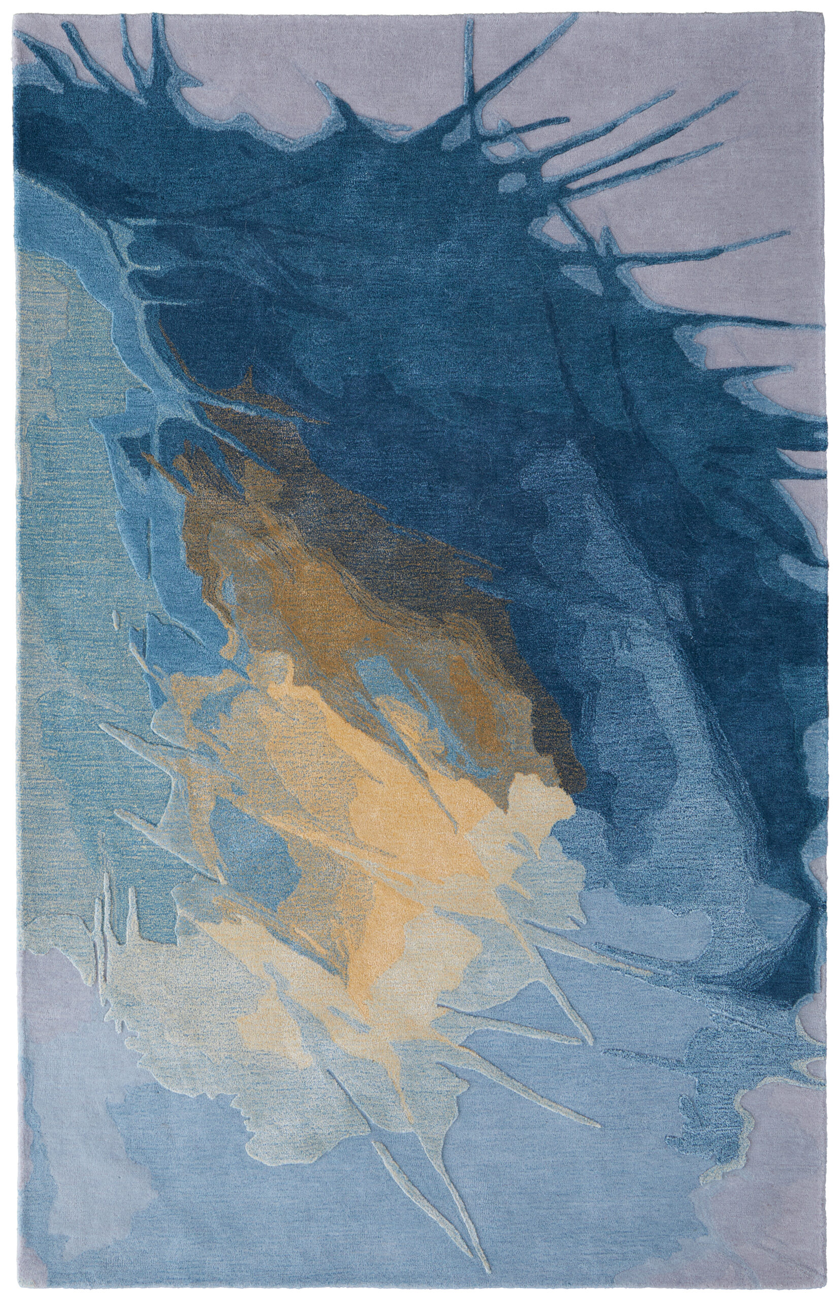 Feizy Kawai Modern Abstract 8987F Blue/Gold/Gray Area Rug