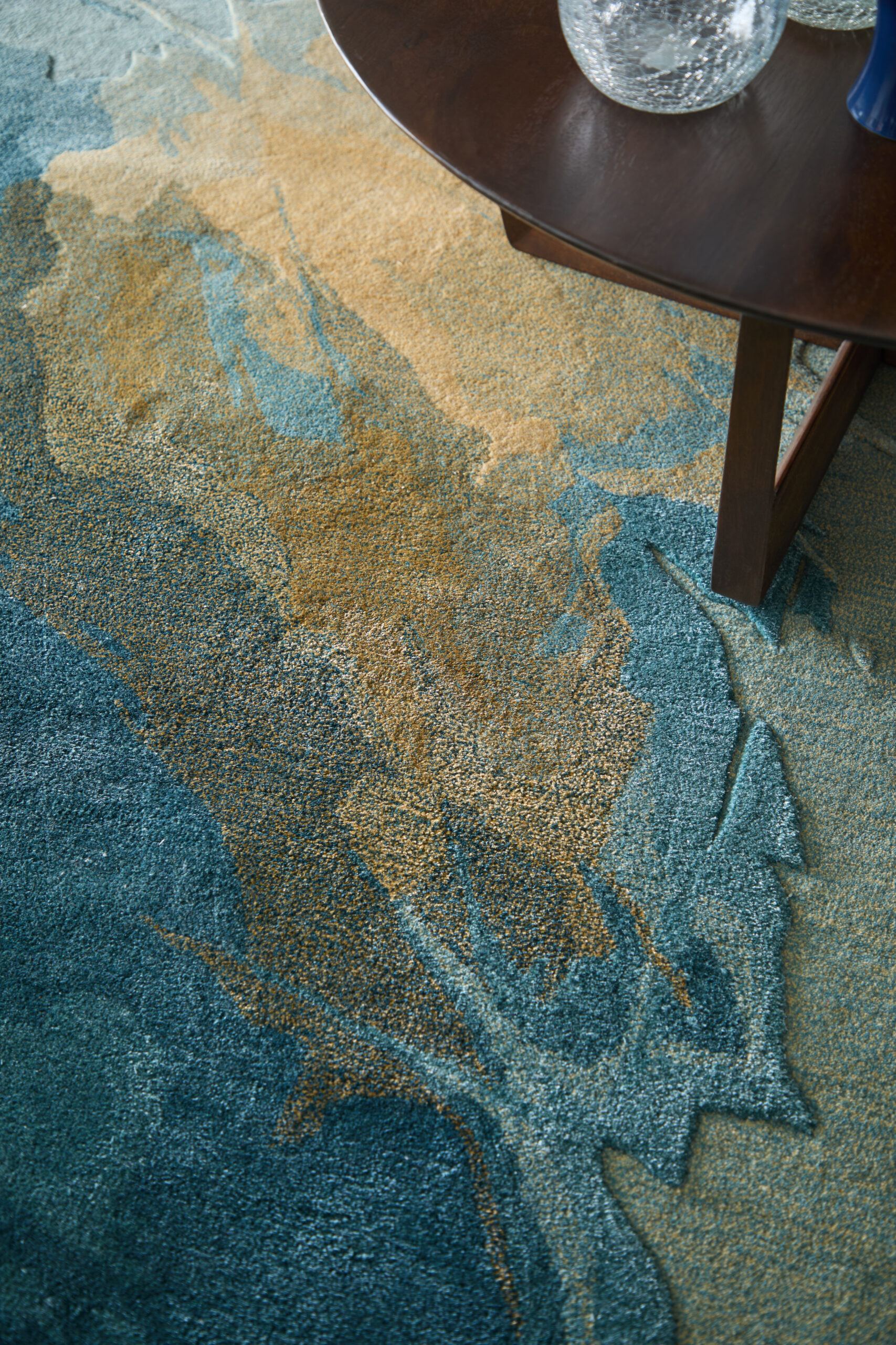Feizy Kawai Modern Abstract 8987F Blue/Gold/Gray Area Rug - Image 2