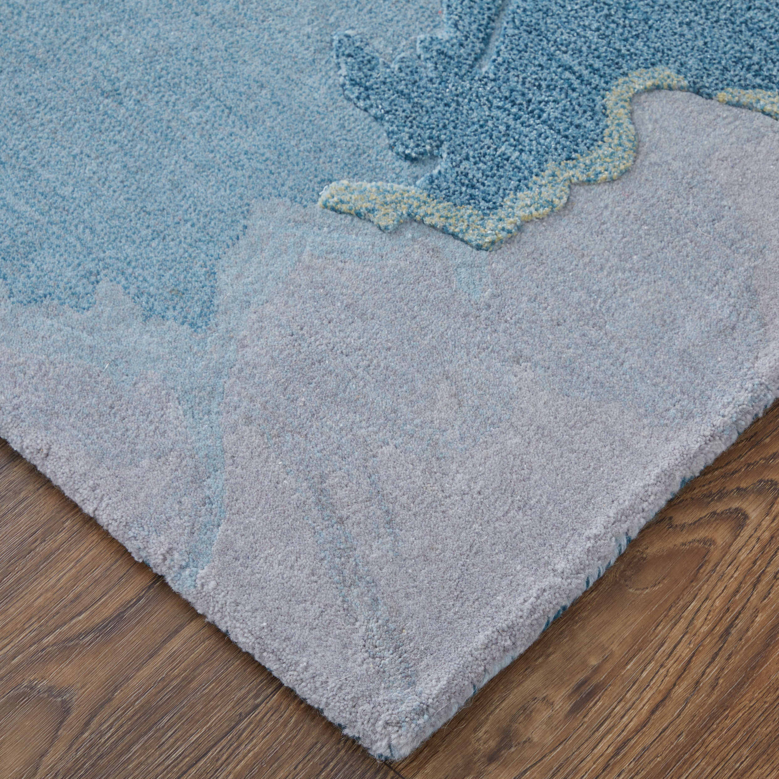 Feizy Kawai Modern Abstract 8987F Blue/Gold/Gray Area Rug - Image 3