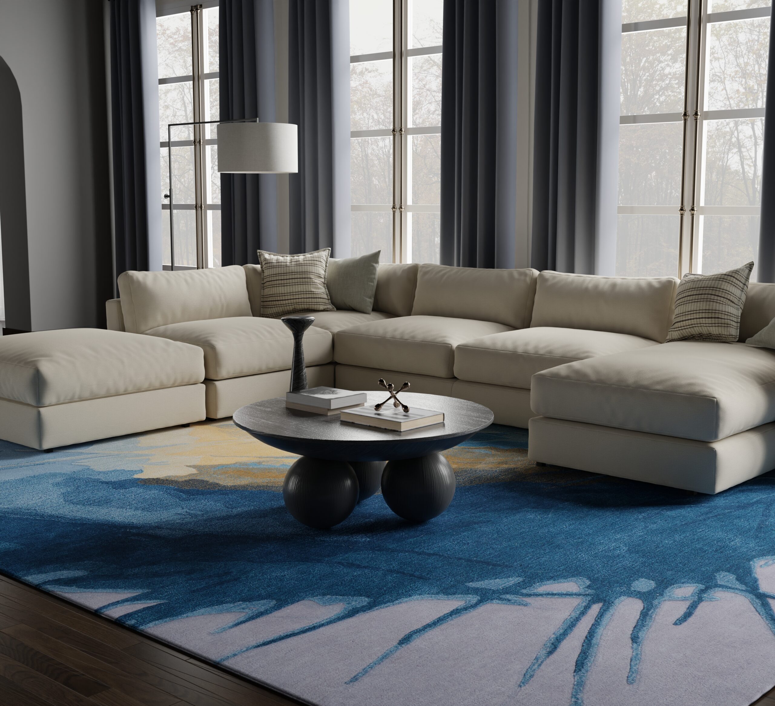 Feizy Kawai Modern Abstract 8987F Blue/Gold/Gray Area Rug - Image 7