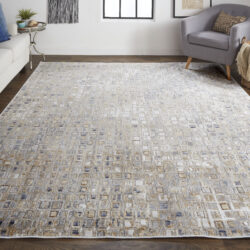 Alternative view of Feizy Laina Transitional Geometric 39G0F Tan/Ivory/Blue Area Rug