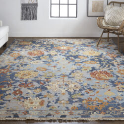 Alternative view of Feizy Leylan Transitional Floral & Botanical 0587F Blue/Orange/Red Area Rug