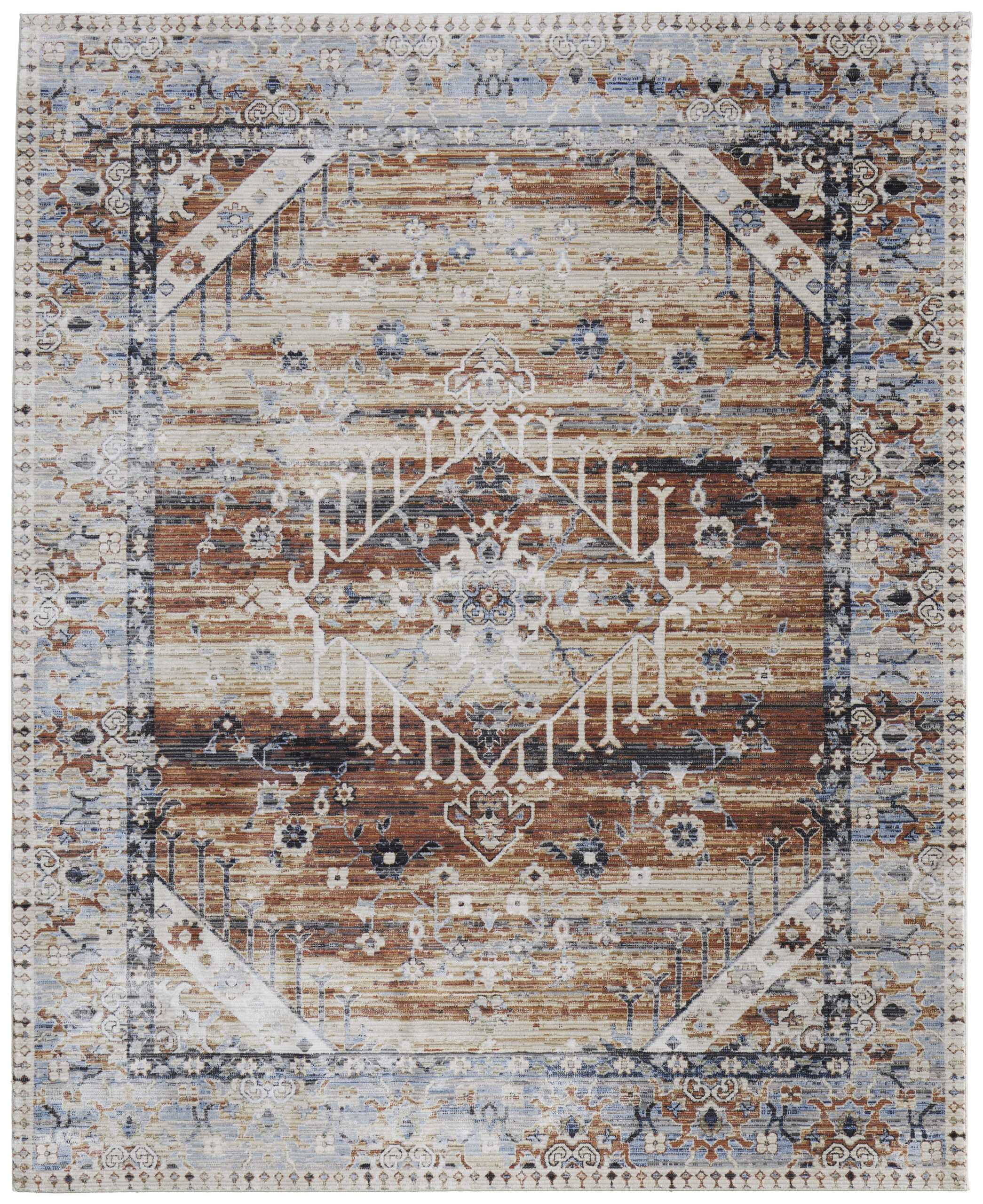 Feizy Melrose Transitional Distressed 39NZF Ivory/Red/Blue Area Rug