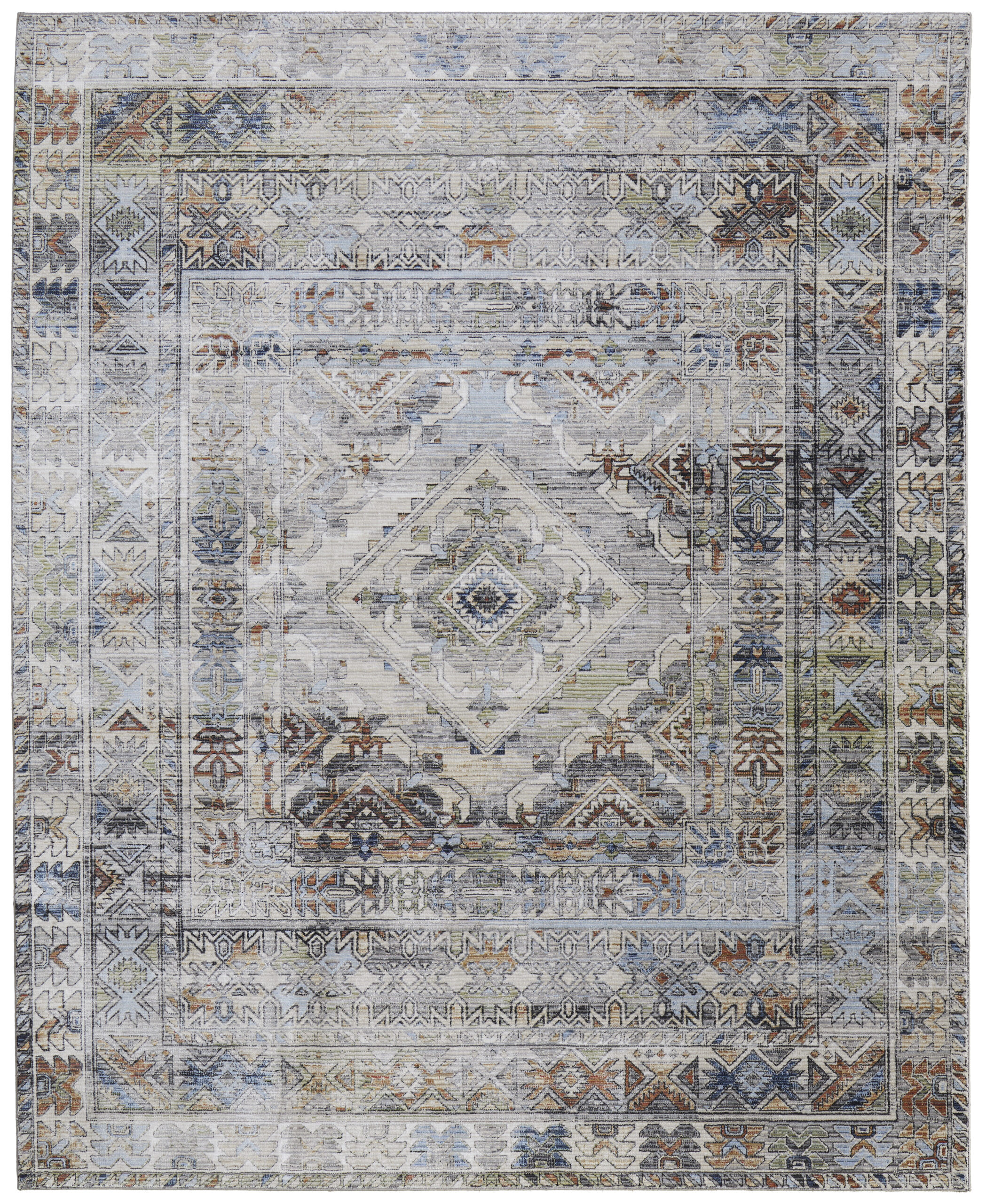 Feizy Melrose Transitional Distressed 39P0F Gray/Red/Blue Area Rug