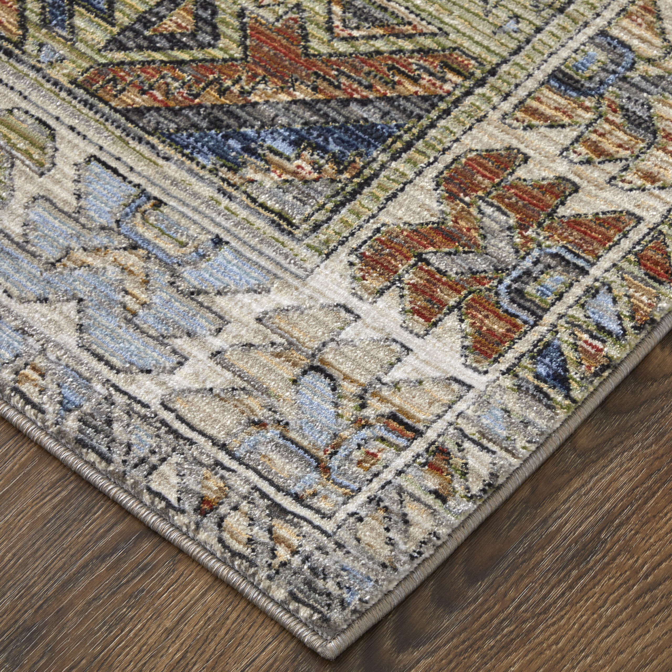 Feizy Melrose Transitional Distressed 39P0F Gray/Red/Blue Area Rug - Image 2