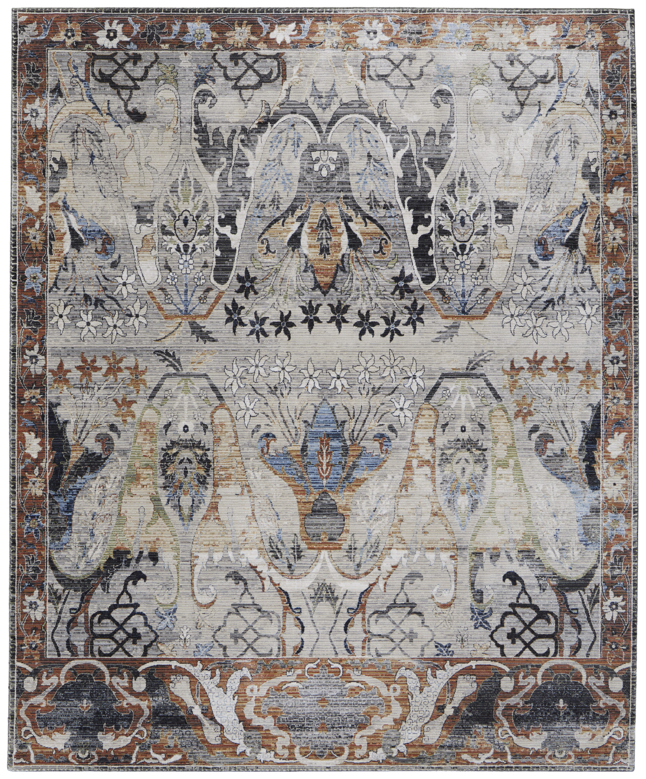 Feizy Melrose Transitional Ikat 39P2F Ivory/Red/Gray Area Rug