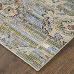 Alternative view of Feizy Melrose Traditional Floral & Botanical 39P3F Green/Ivory/Blue Area Rug
