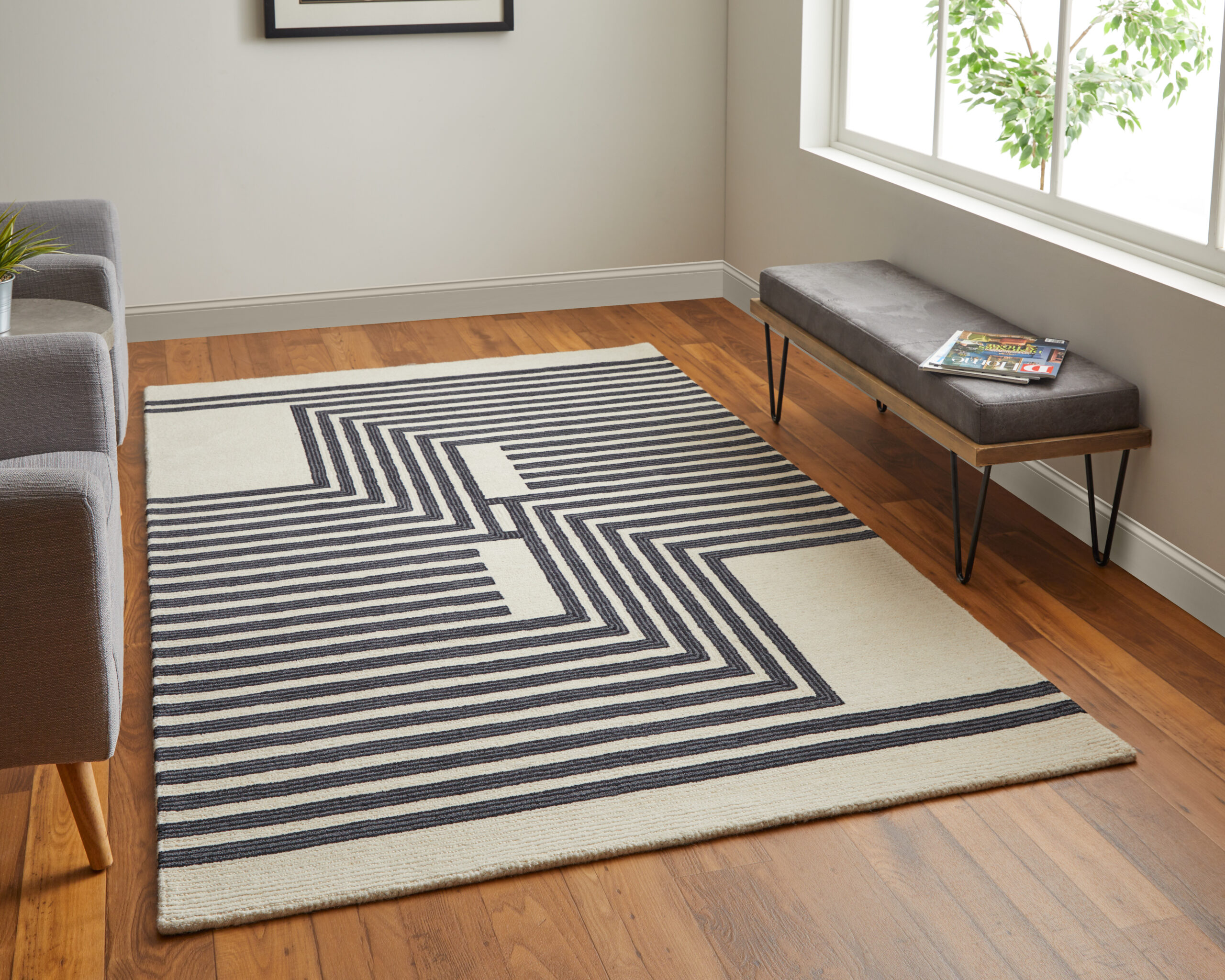Feizy Maguire Transitional Abstract 8900F Gray/Ivory/Black Area Rug - Image 2