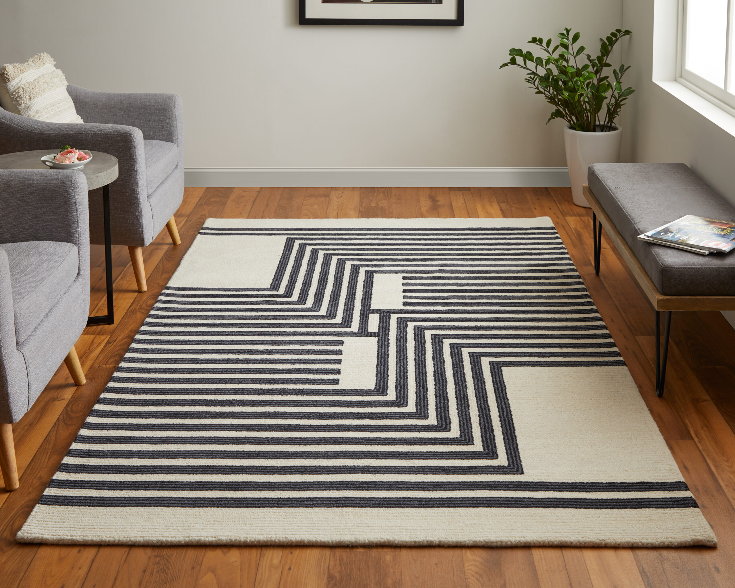 Feizy Maguire Transitional Abstract 8900F Gray/Ivory/Black Area Rug - Image 6