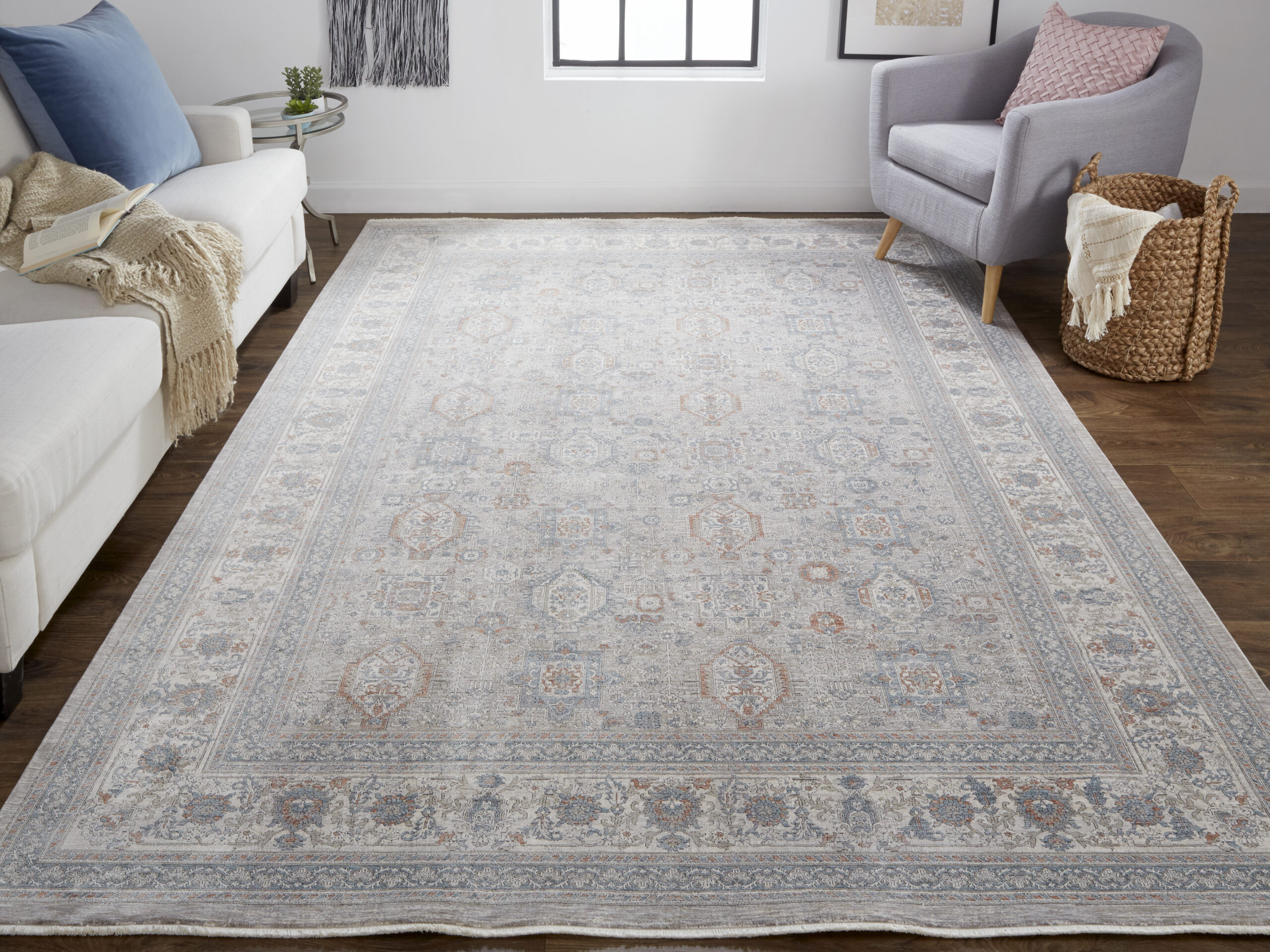 Feizy Marquette Transitional Oriental 3761F Taupe/Silver/Blue Area Rug - Image 2