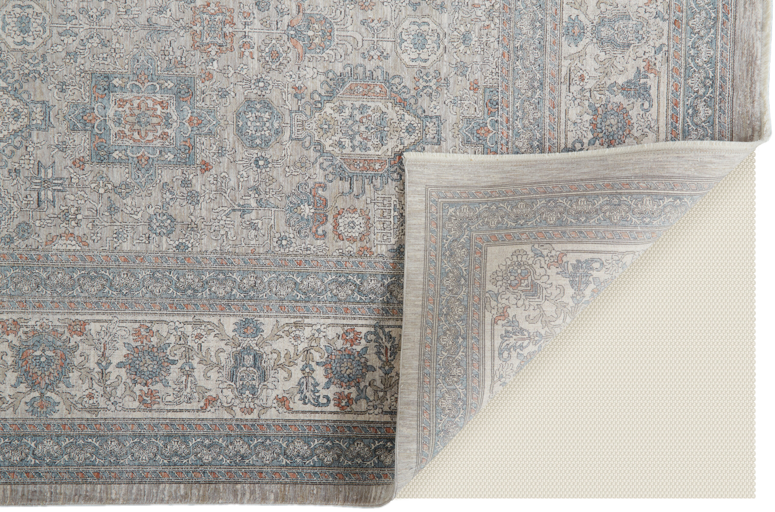 Feizy Marquette Transitional Oriental 3761F Taupe/Silver/Blue Area Rug - Image 6