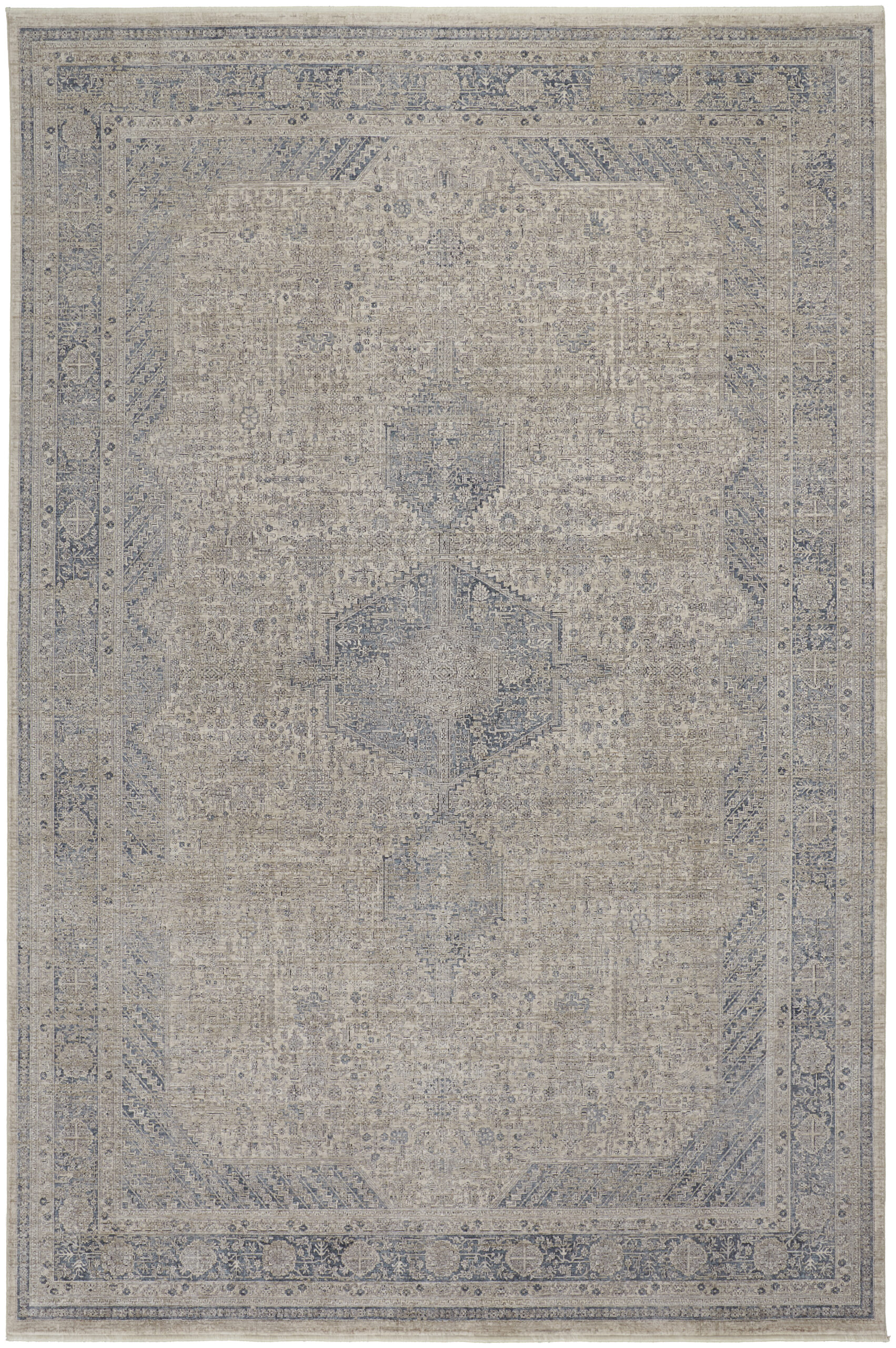Feizy Marquette Transitional Medallion 3775F Taupe/Gray/Blue Area Rug