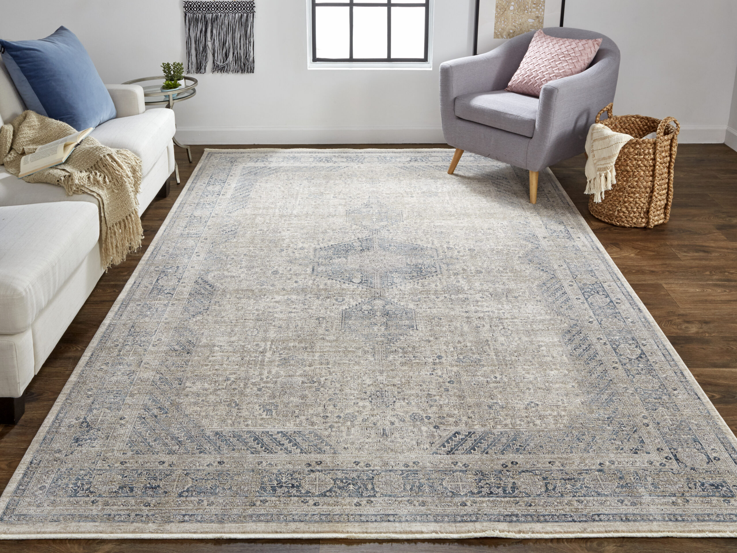 Feizy Marquette Transitional Medallion 3775F Taupe/Gray/Blue Area Rug - Image 2