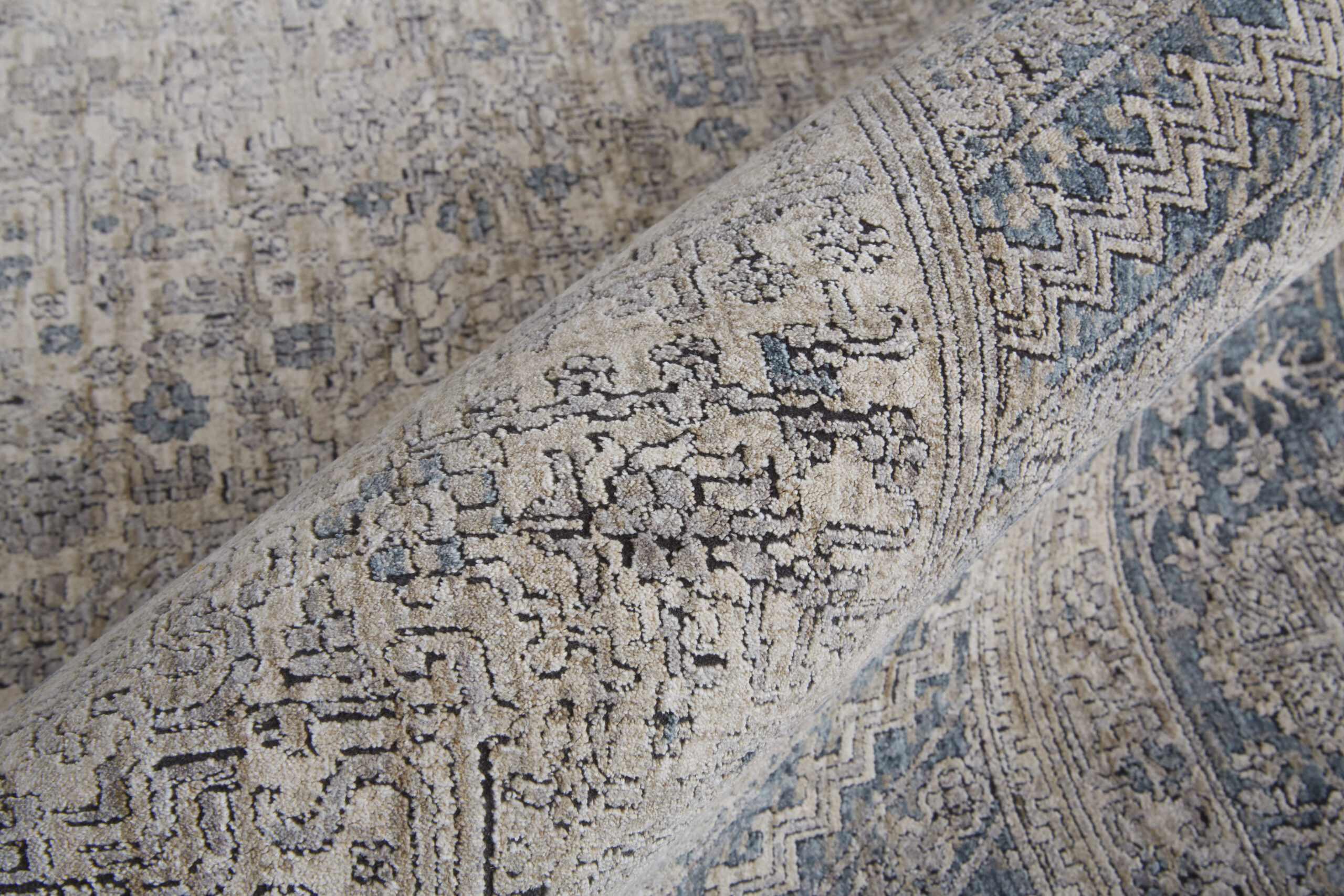 Feizy Marquette Transitional Medallion 3775F Taupe/Gray/Blue Area Rug - Image 4