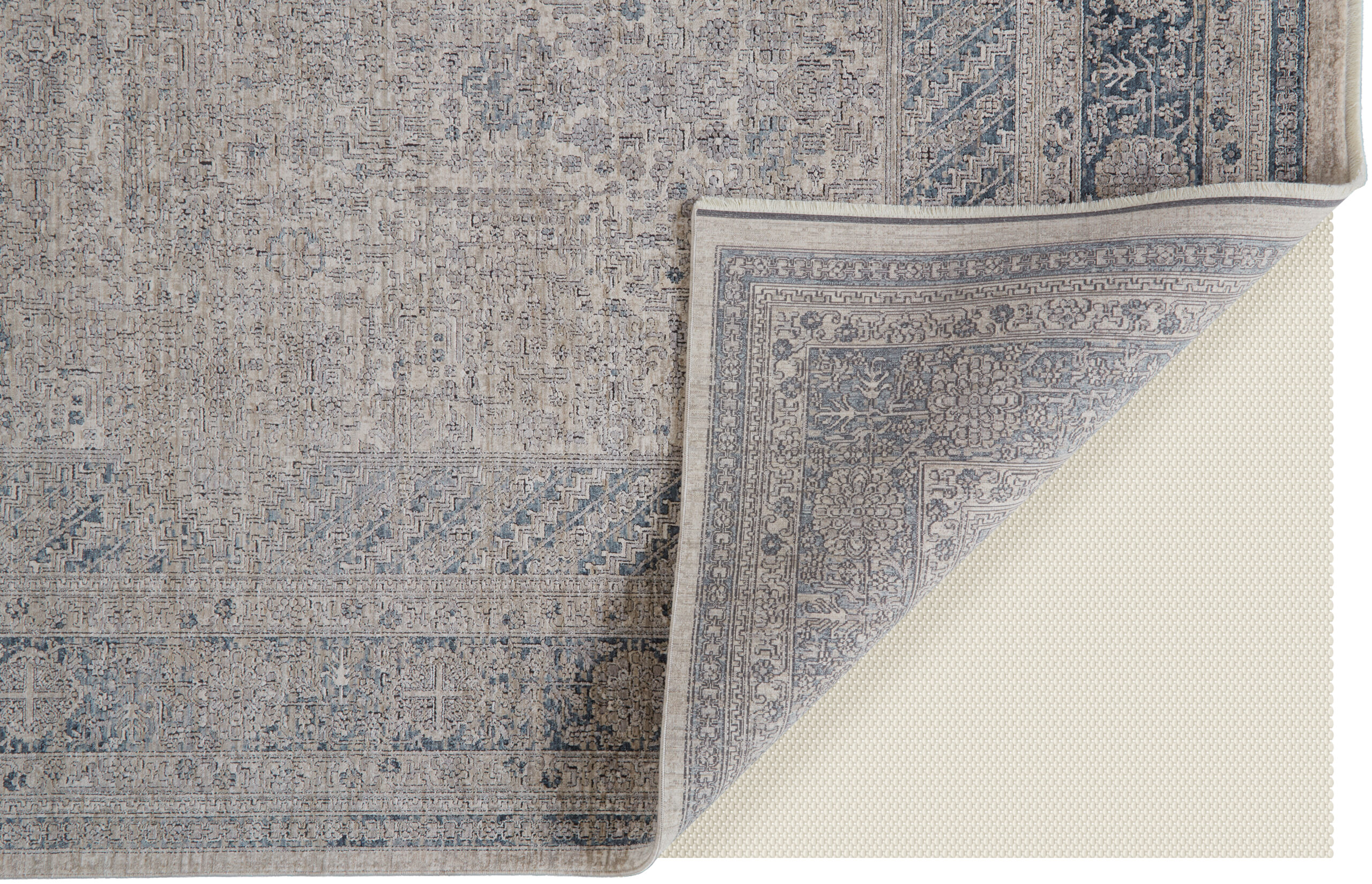 Feizy Marquette Transitional Medallion 3775F Taupe/Gray/Blue Area Rug - Image 6