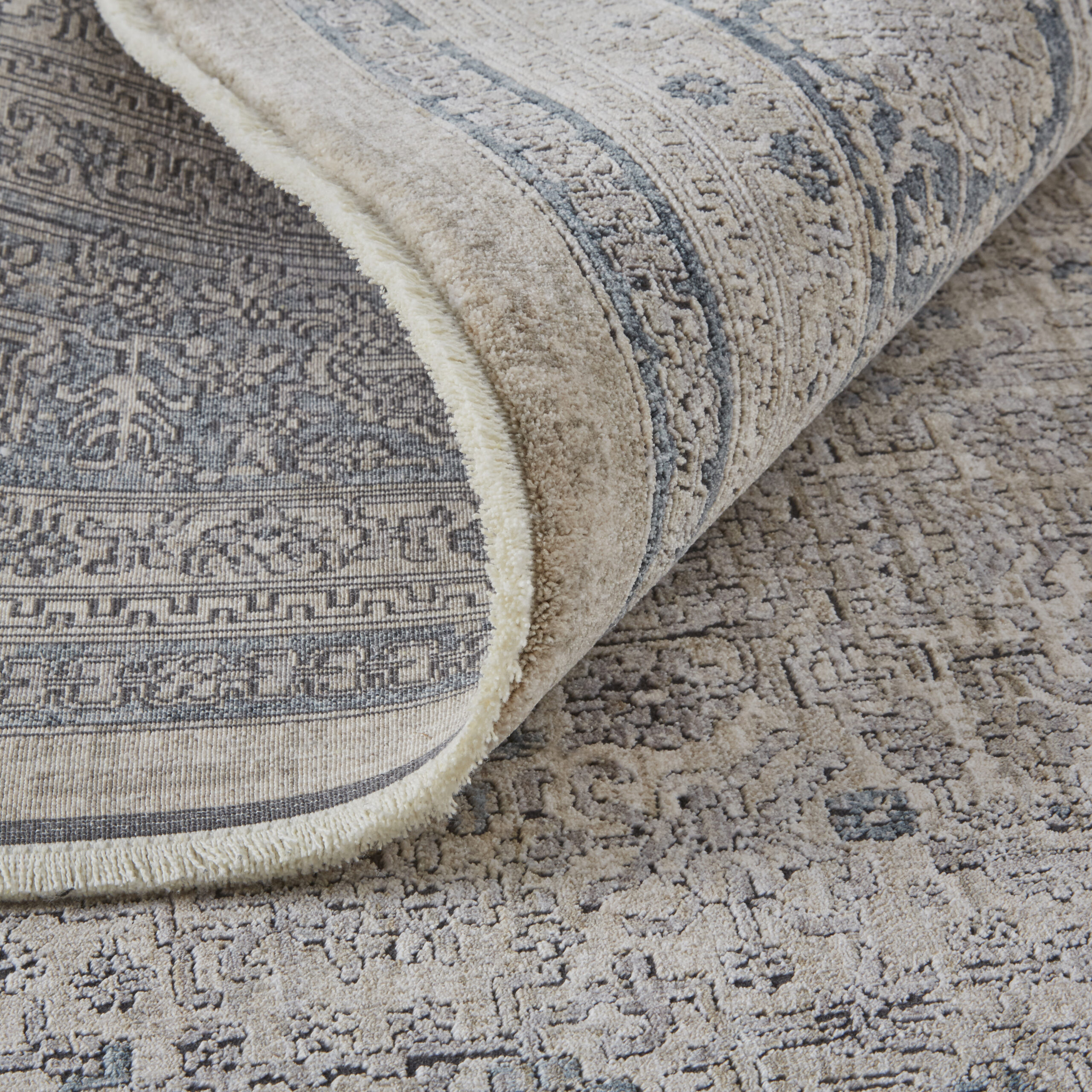 Feizy Marquette Transitional Medallion 3775F Taupe/Gray/Blue Area Rug - Image 7