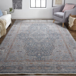 Alternative view of Feizy Marquette Transitional Medallion 3778F Gray/Blue/Red Area Rug