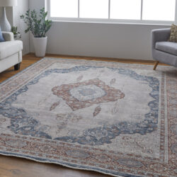 Alternative view of Feizy Marquette Transitional Medallion 39GRF Gray/Red/Blue Area Rug