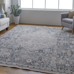 Alternative view of Feizy Marquette Transitional Medallion 39GUF Blue/Ivory Area Rug