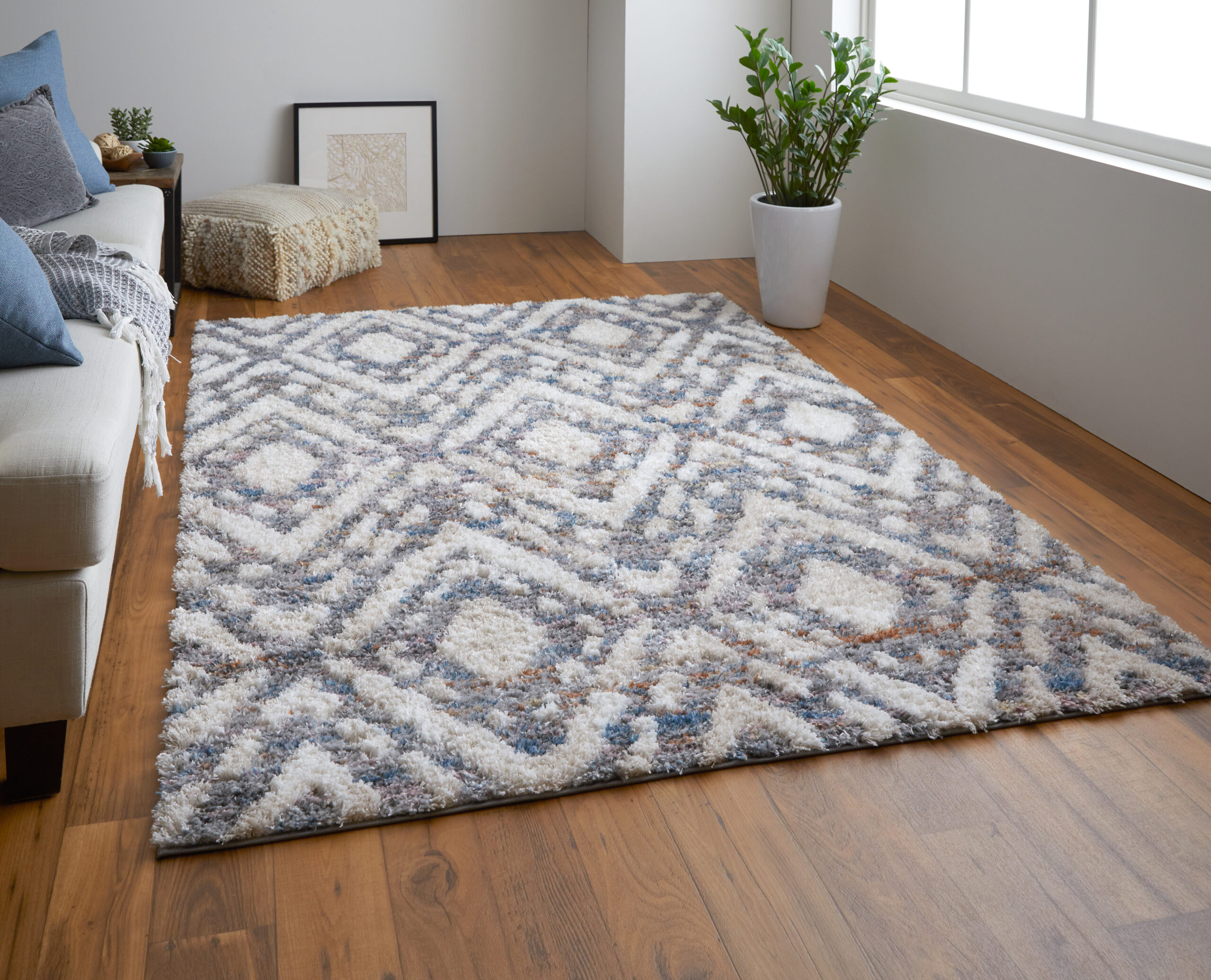 Feizy Mynka Transitional Diamond 39IAF Ivory/Gray/Taupe Area Rug - Image 6