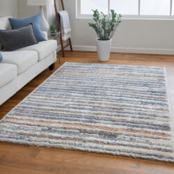 Alternative view of Feizy Mynka Transitional Stripes 39IEF Ivory/Blue/Orange Area Rug