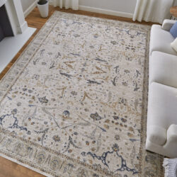Alternative view of Feizy Pasha Transitional Ikat 39M4F Ivory/Blue/Red Area Rug