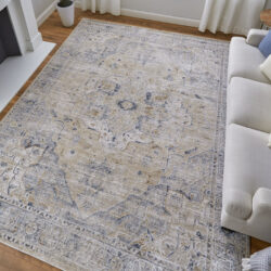 Alternative view of Feizy Pasha Transitional Medallion 39M5F Ivory/Taupe/Blue Area Rug