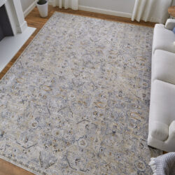 Alternative view of Feizy Pasha Transitional Distressed 39M6F Ivory/Blue/Tan Area Rug