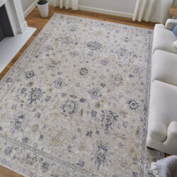 Alternative view of Feizy Pasha Transitional Floral & Botanical 39M7F Ivory/Taupe/Blue Area Rug