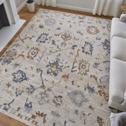 Alternative view of Feizy Pasha Transitional Floral & Botanical 39M8F Ivory/Blue/Gold Area Rug
