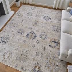Alternative view of Feizy Pasha Transitional Floral & Botanical 39M9F Taupe/Ivory/Blue Area Rug
