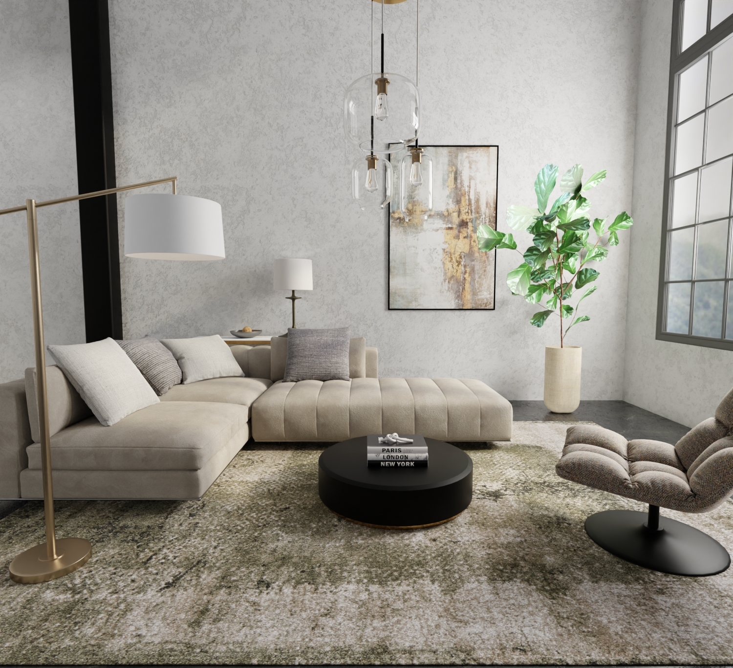 Feizy Skyview Modern Abstract 39QCF Green/Tan Area Rug - Image 6