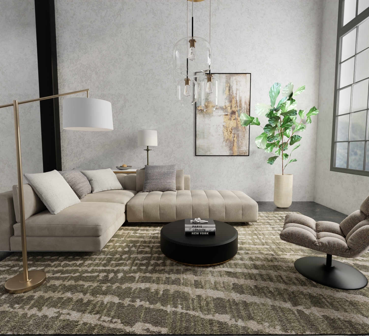 Feizy Skyview Modern Abstract 39QDF Green/Tan Area Rug - Image 6