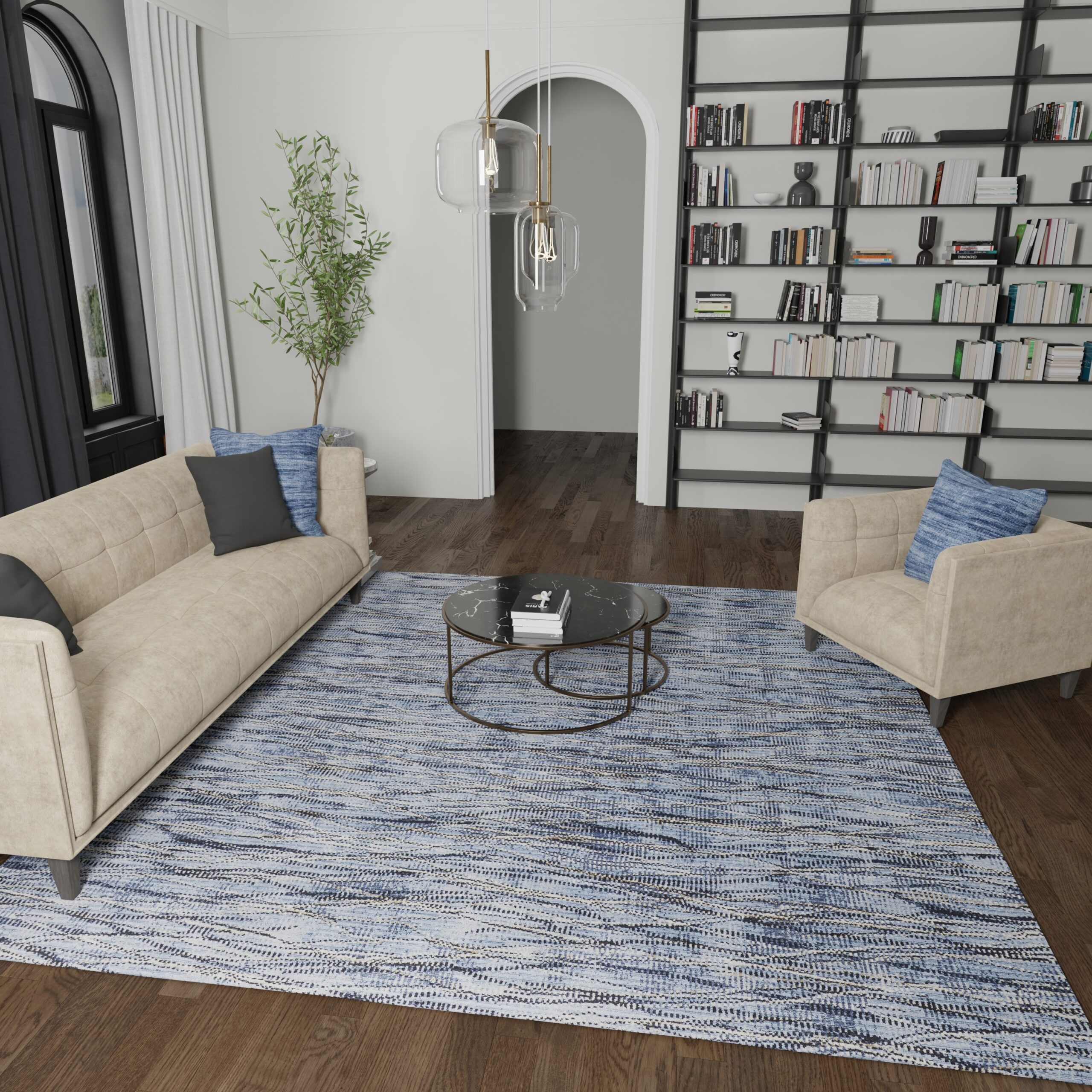 Feizy Sonora Modern Abstract 39NXF Blue/Ivory/Tan Area Rug - Image 6