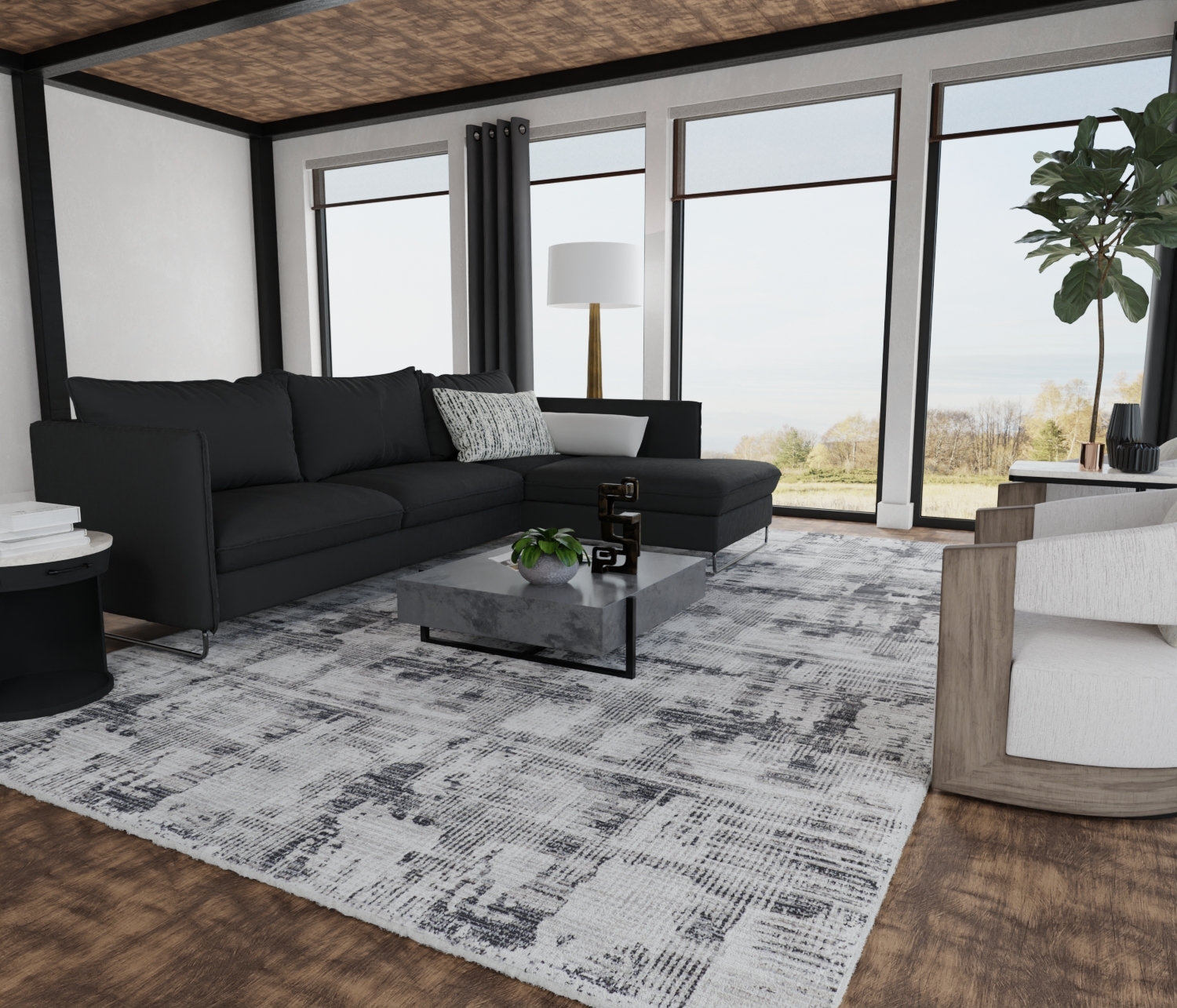 Feizy Sonora Modern Abstract 39NYF Gray/Ivory Area Rug - Image 6