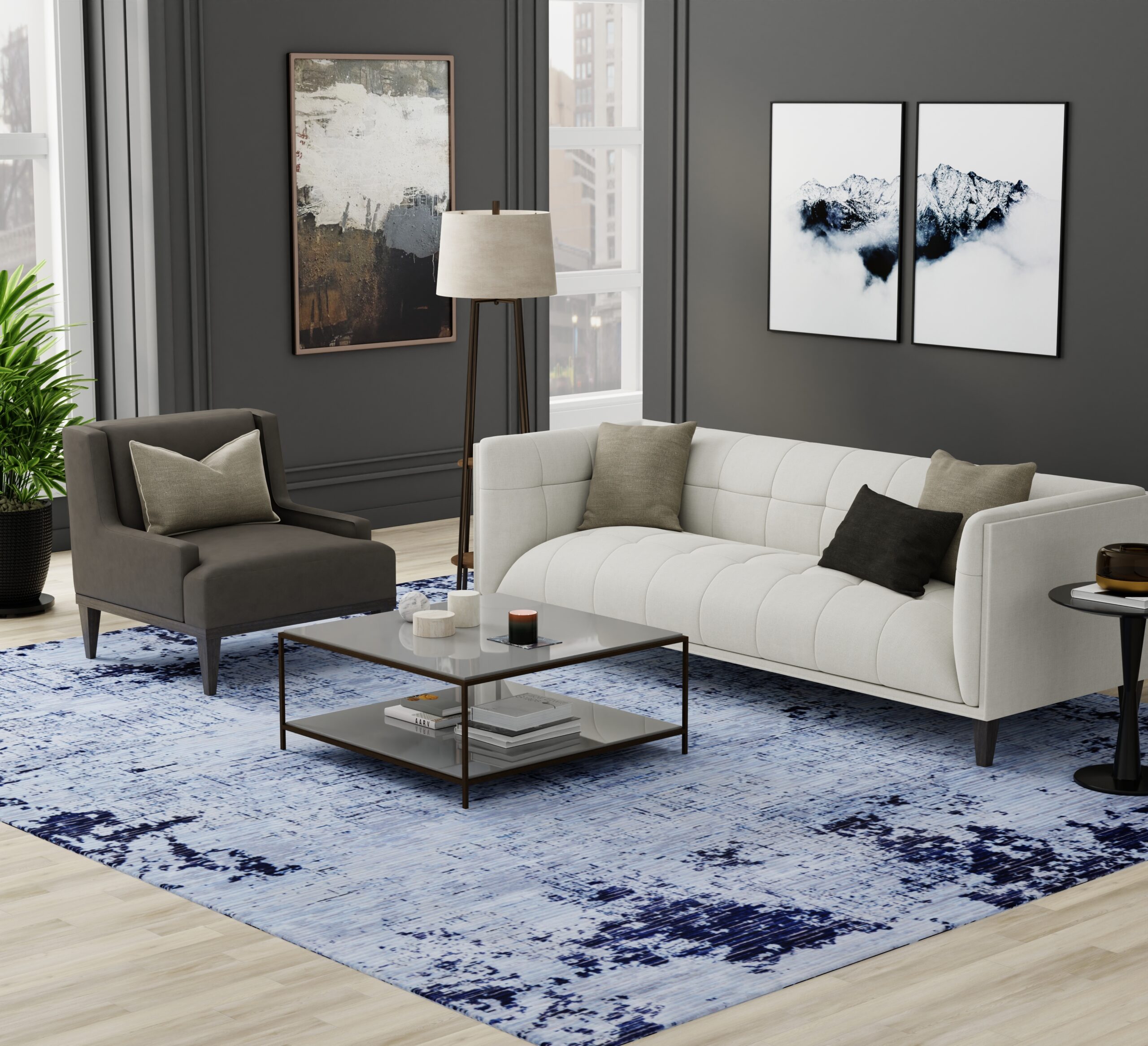 Feizy Sonora Modern Abstract 39PLF Blue/Black Area Rug - Image 6