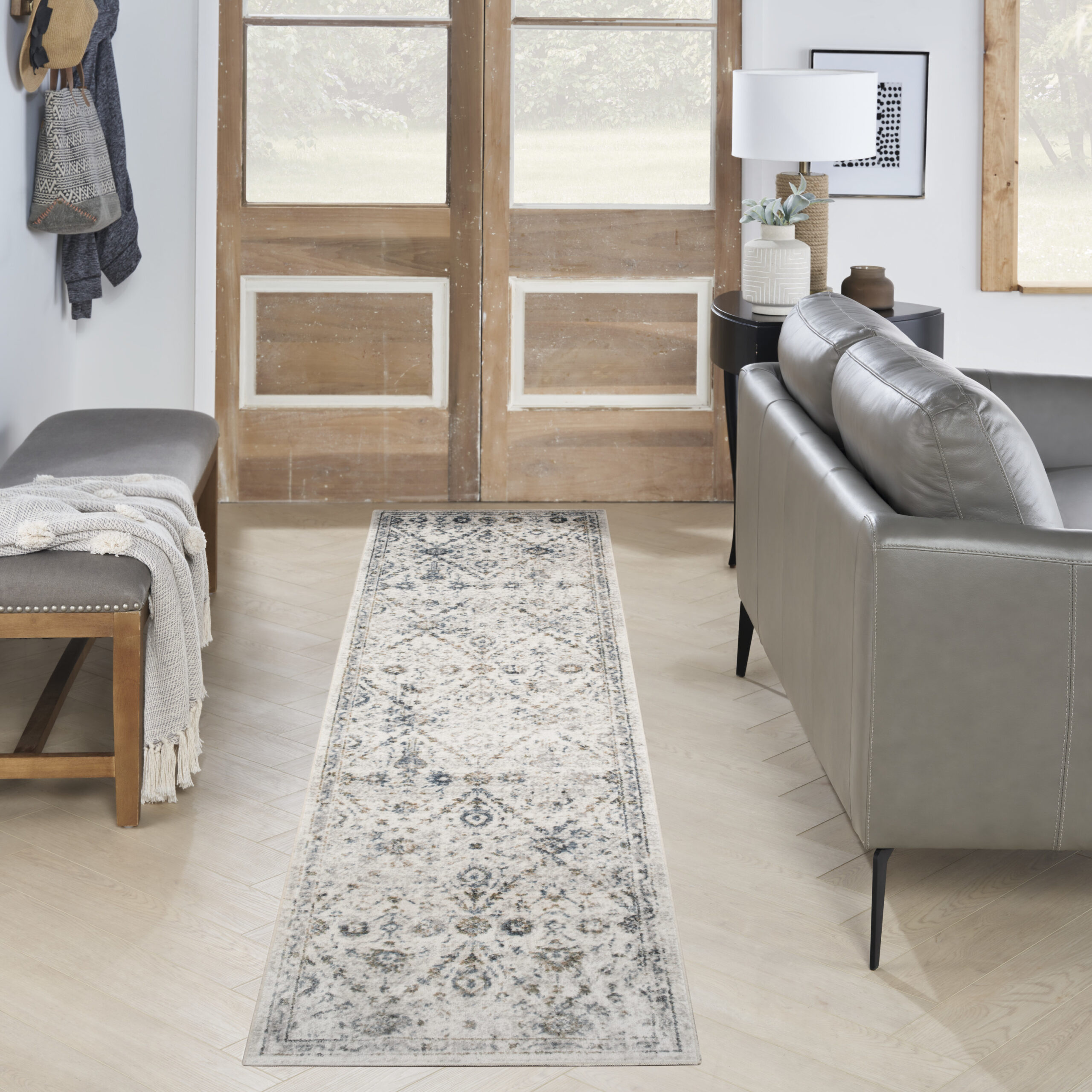 Nourison Astra Machine Washable ASW16 Ivory Blue Area Rug - Image 5