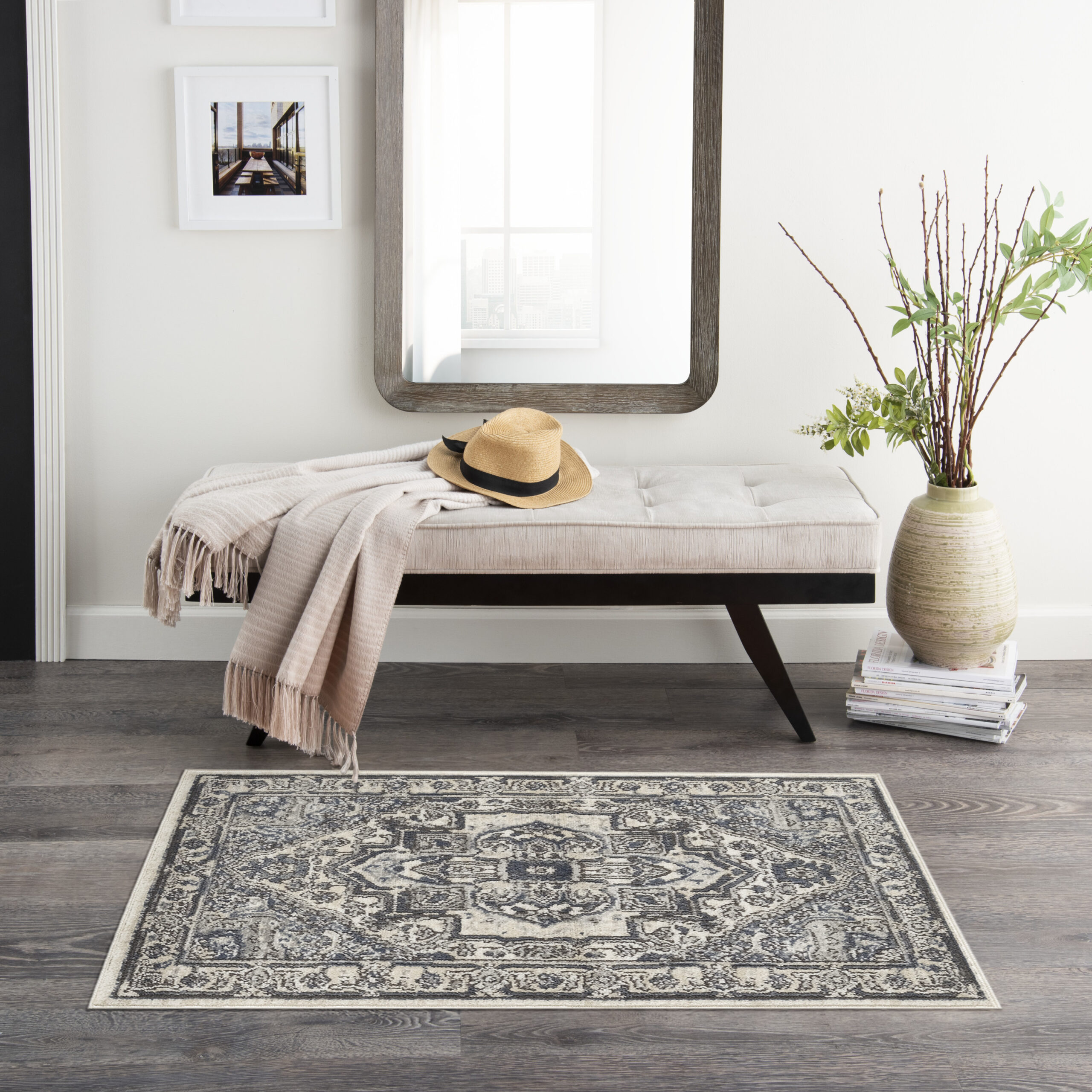 Nourison Quarry QUA18 Ivory Navy Area Rug - Image 5
