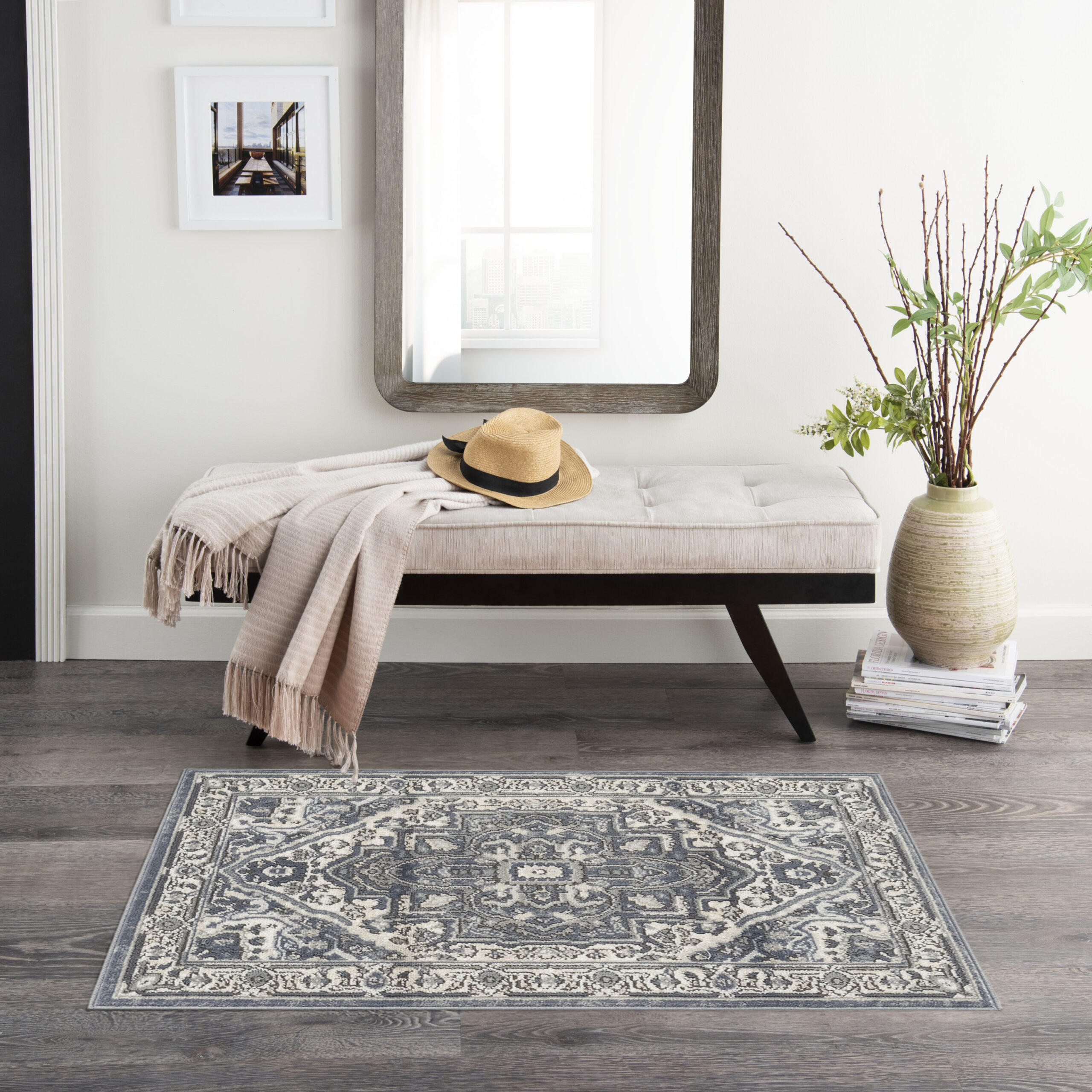 Nourison Quarry QUA18 Navy Ivory Area Rug - Image 5