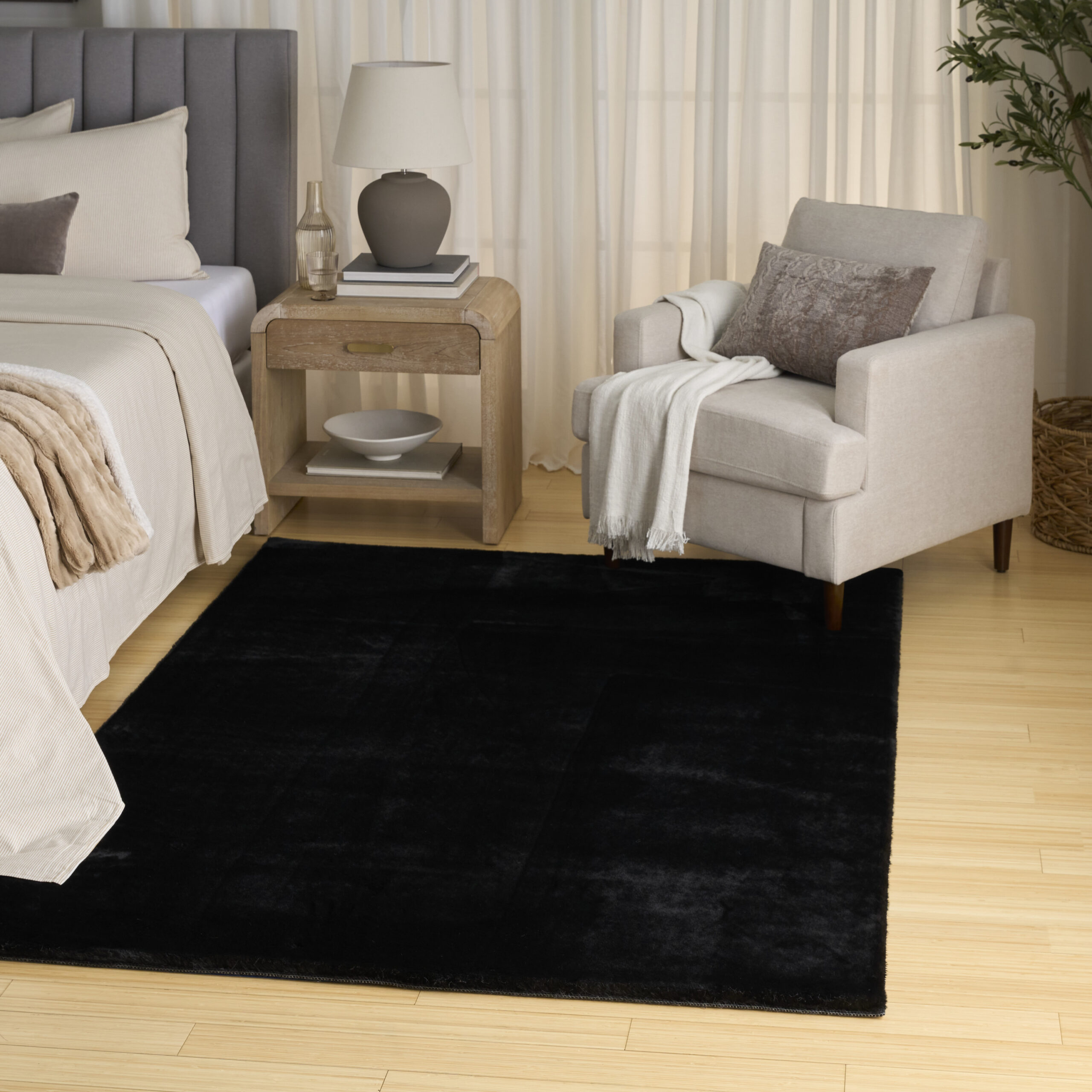 Nourison Soft Plush Rabbit Fur SFF01 Black Area Rug - Image 5
