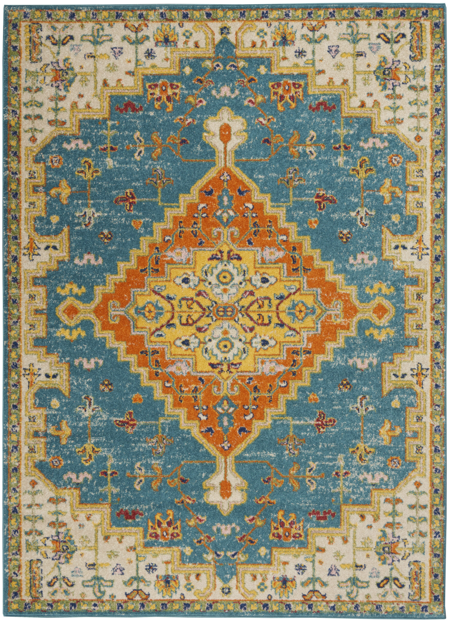 Nourison Allur ALR01 Turquoise Ivory Area Rug