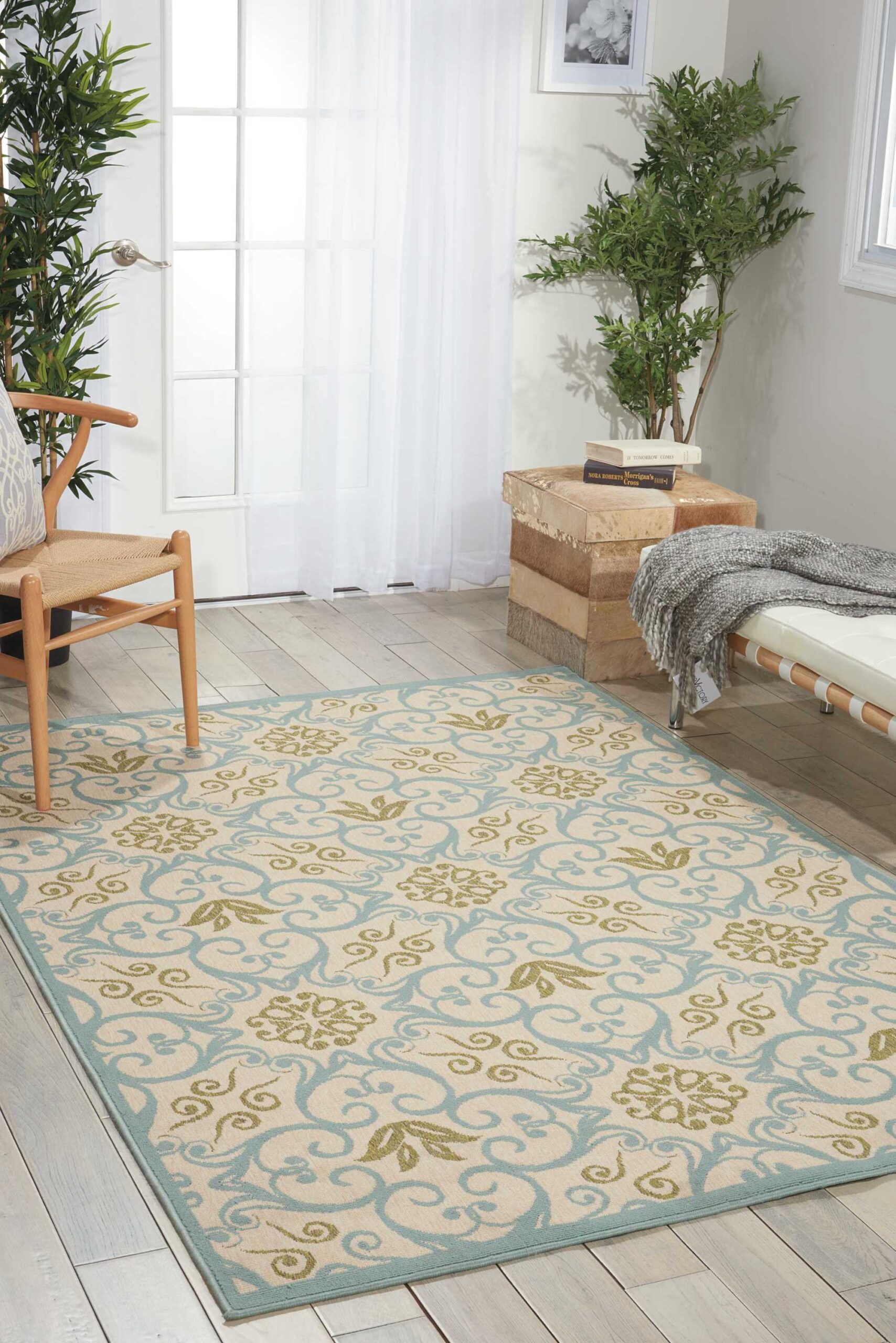 Nourison Caribbean CRB02 Ivory Blue Area Rug - Image 3