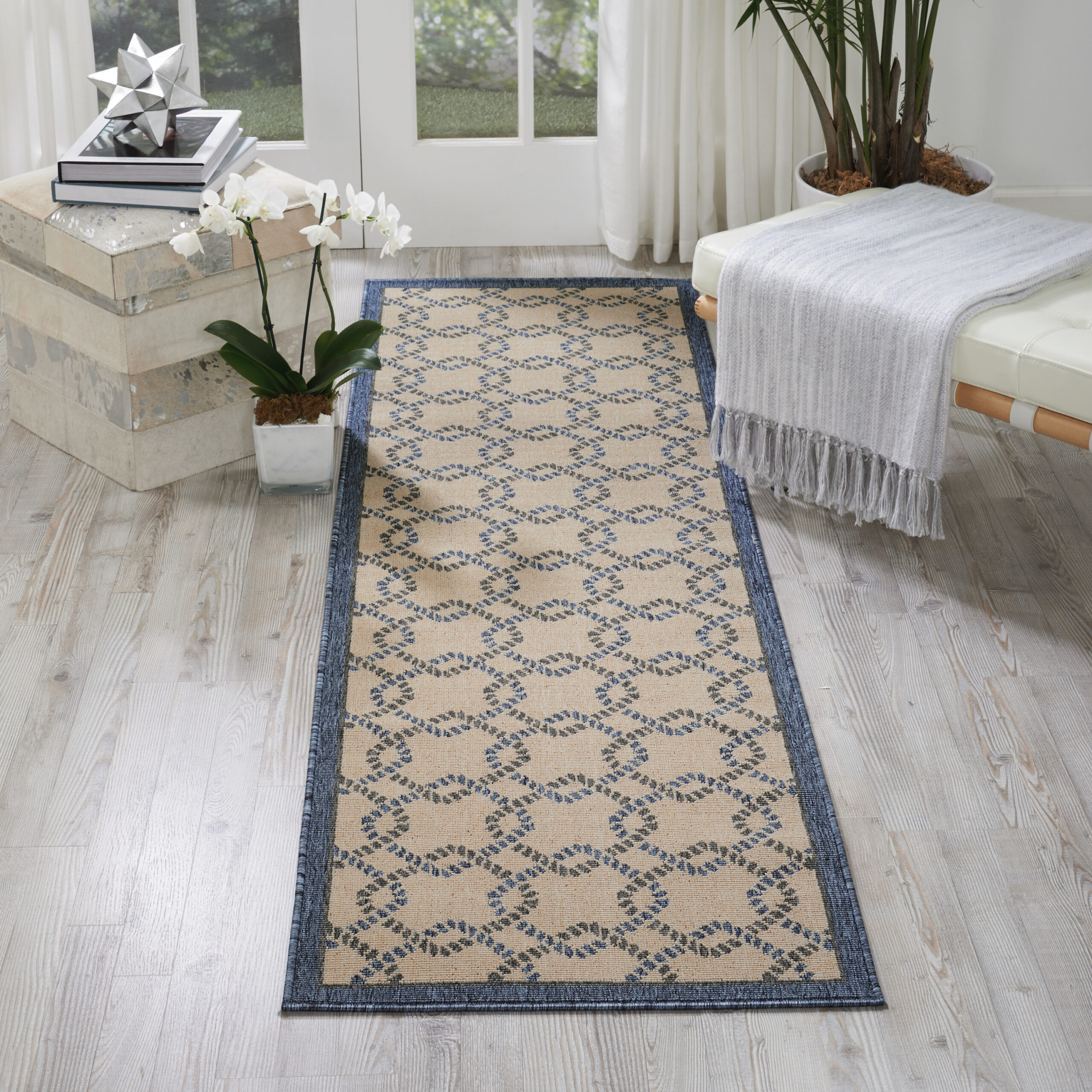 Nourison Caribbean CRB16 Ivory Blue Area Rug - Image 3